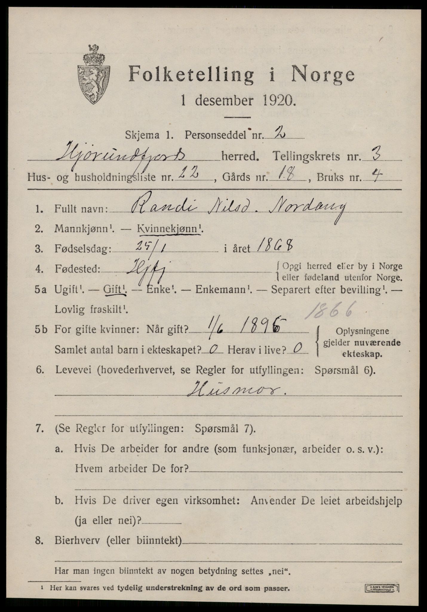 SAT, 1920 census for Hjørundfjord, 1920, p. 1413