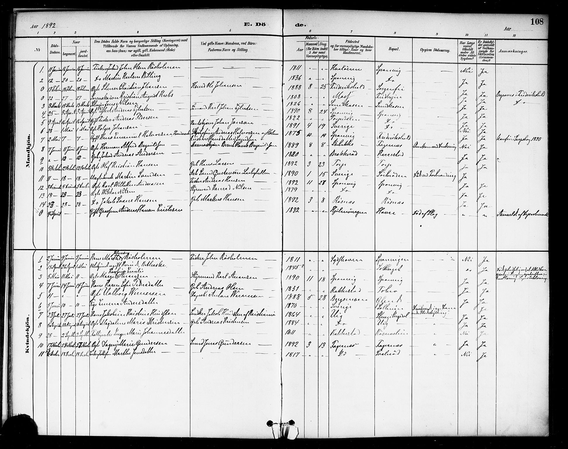 Berg prestekontor Kirkebøker, SAO/A-10902/F/Fa/L0007: Parish register (official) no. I 7, 1888-1902, p. 108