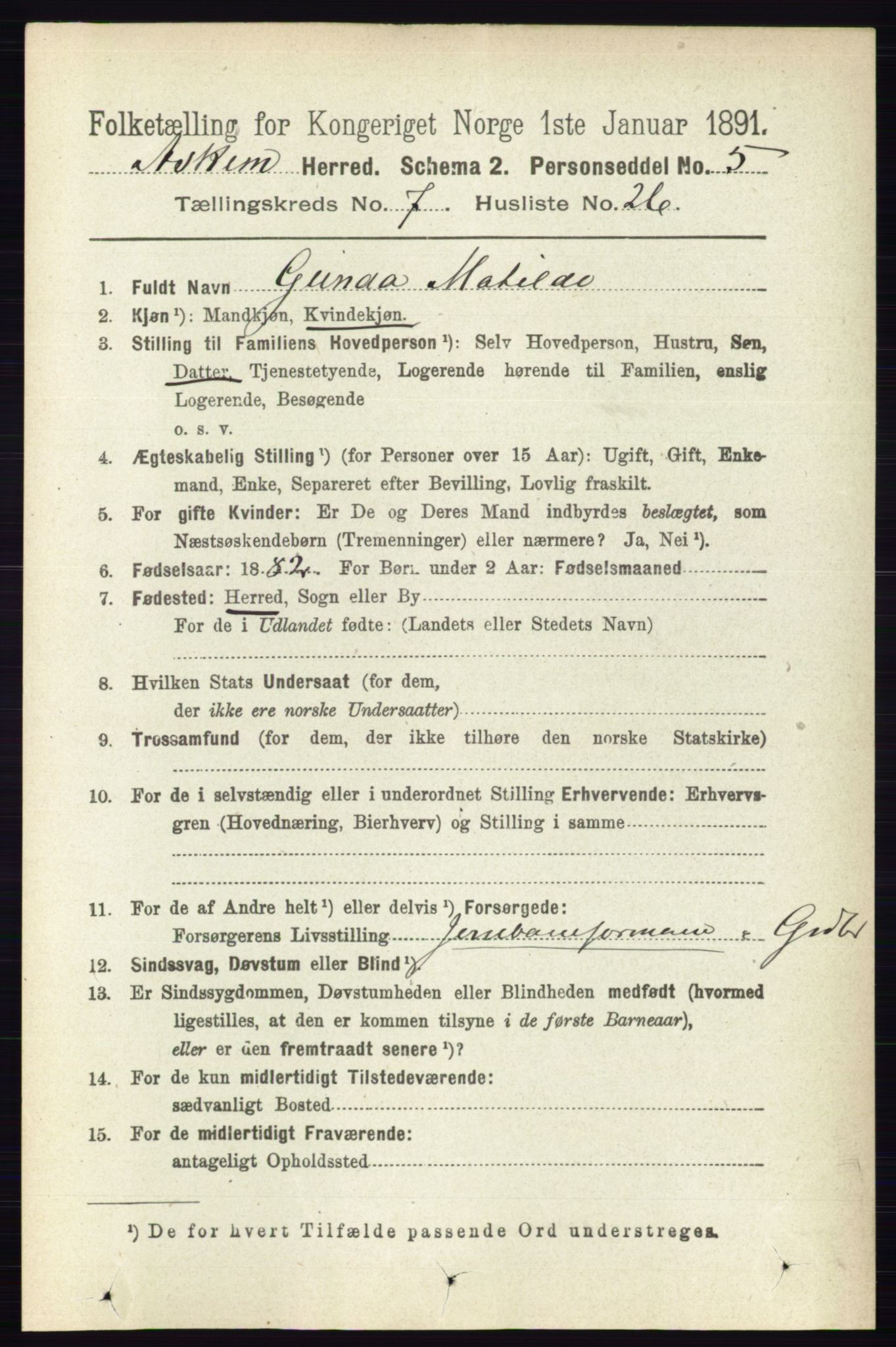 RA, 1891 census for 0124 Askim, 1891, p. 1160