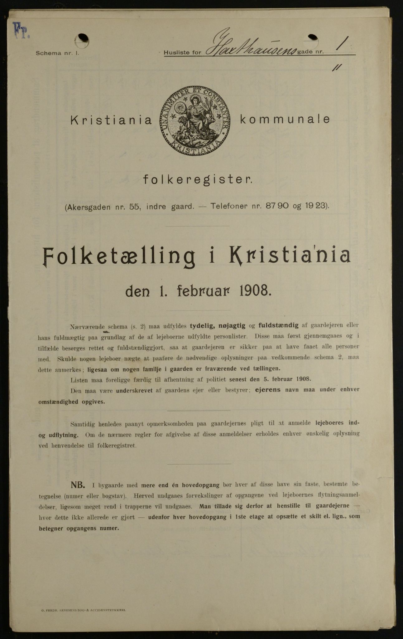 OBA, Municipal Census 1908 for Kristiania, 1908, p. 32002