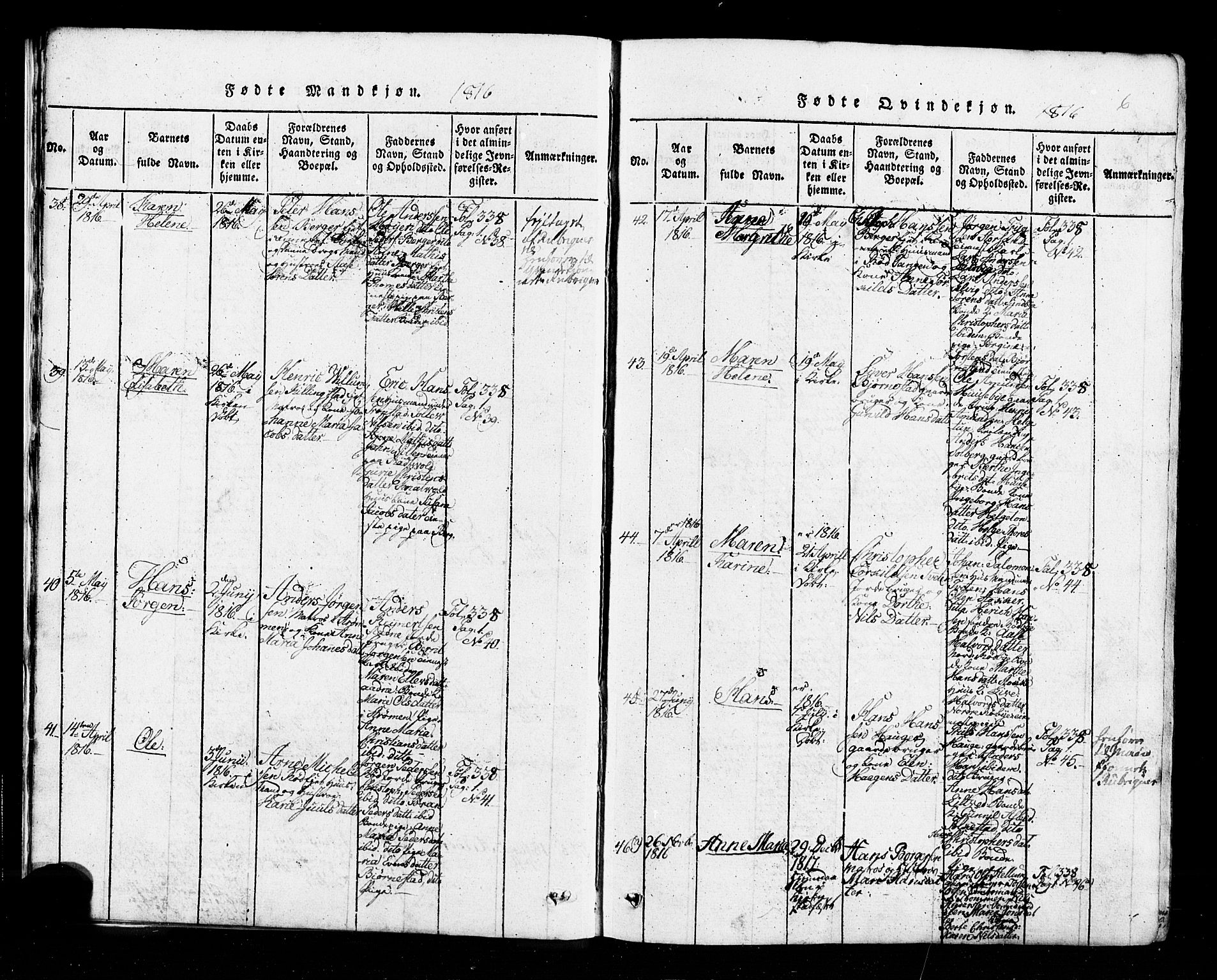 Hurum kirkebøker, SAKO/A-229/G/Ga/L0001: Parish register (copy) no. I 1, 1816-1826, p. 6