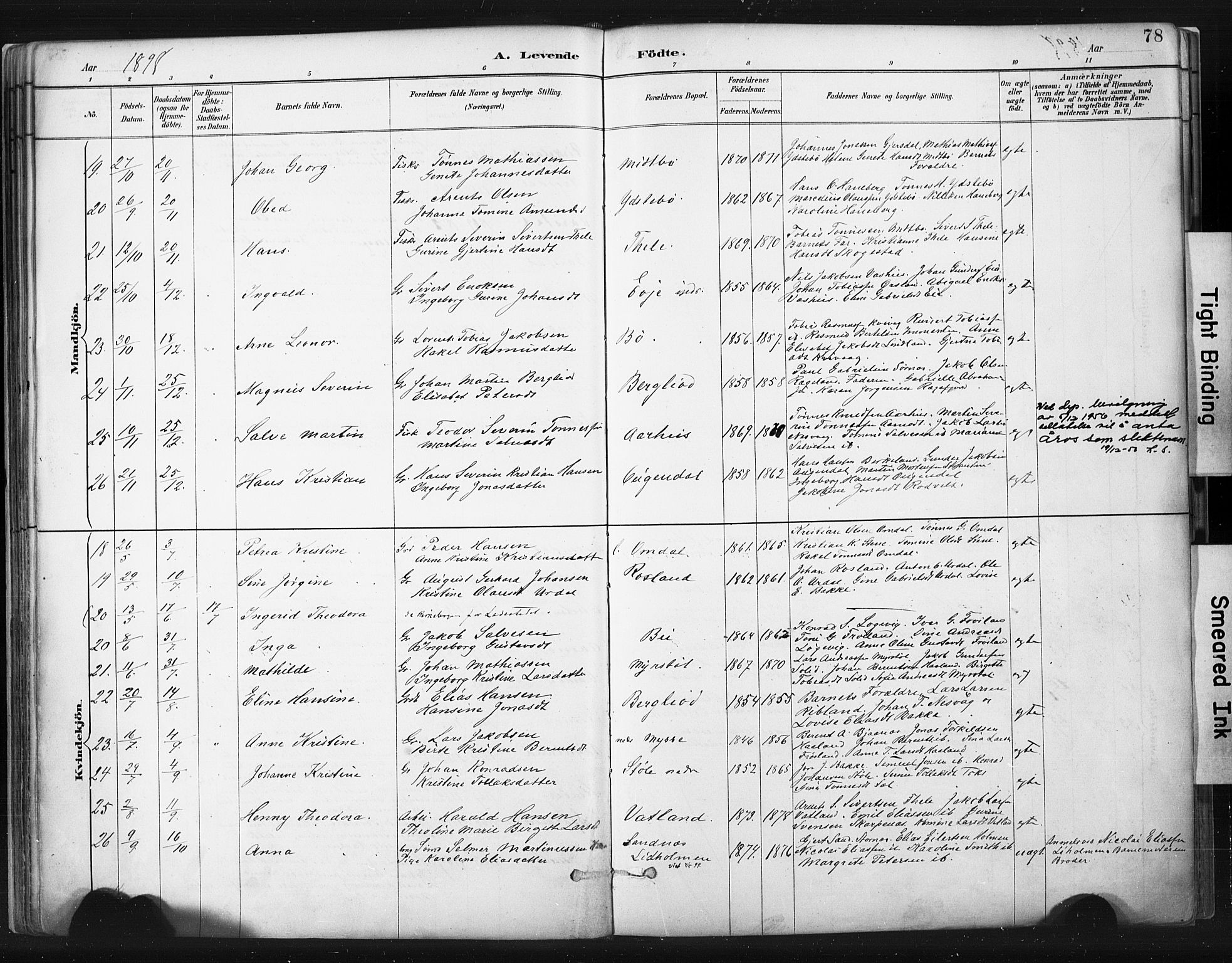 Sokndal sokneprestkontor, AV/SAST-A-101808: Parish register (official) no. A 11.1, 1887-1905, p. 78