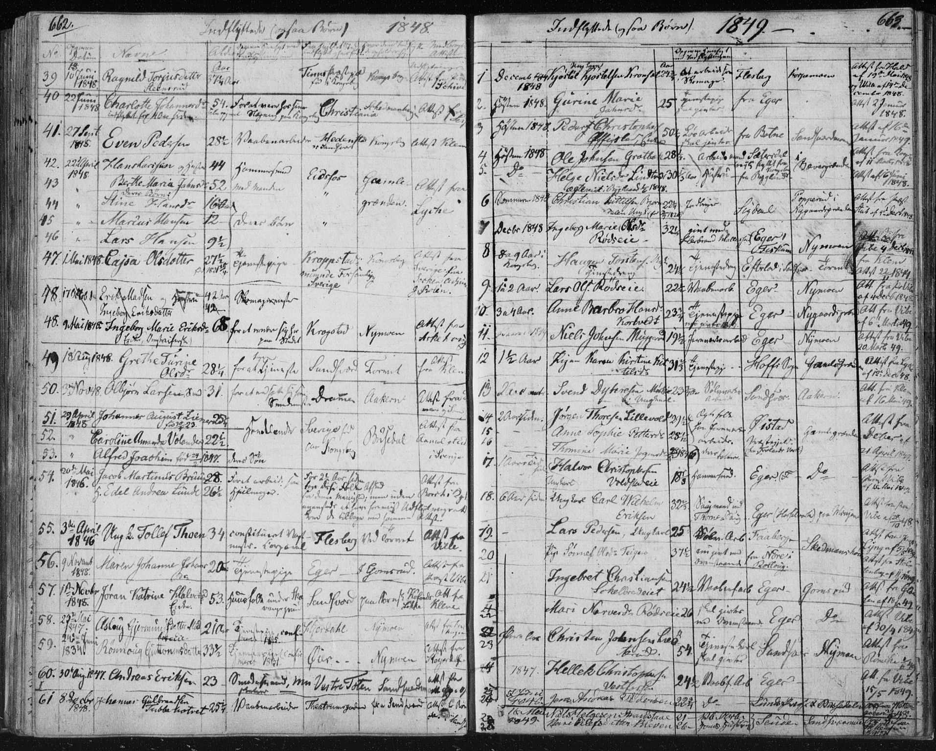 Kongsberg kirkebøker, SAKO/A-22/F/Fa/L0009: Parish register (official) no. I 9, 1839-1858, p. 662-663