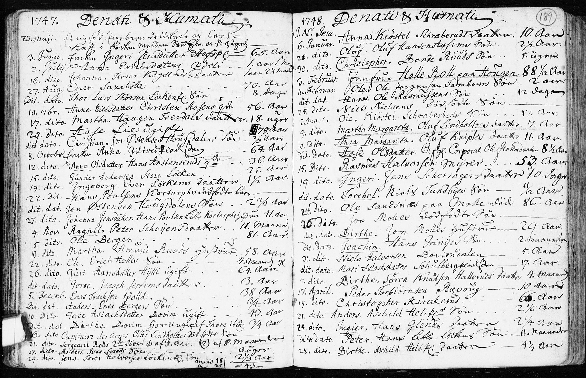 Spydeberg prestekontor Kirkebøker, AV/SAO-A-10924/F/Fa/L0002: Parish register (official) no. I 2, 1739-1780, p. 189