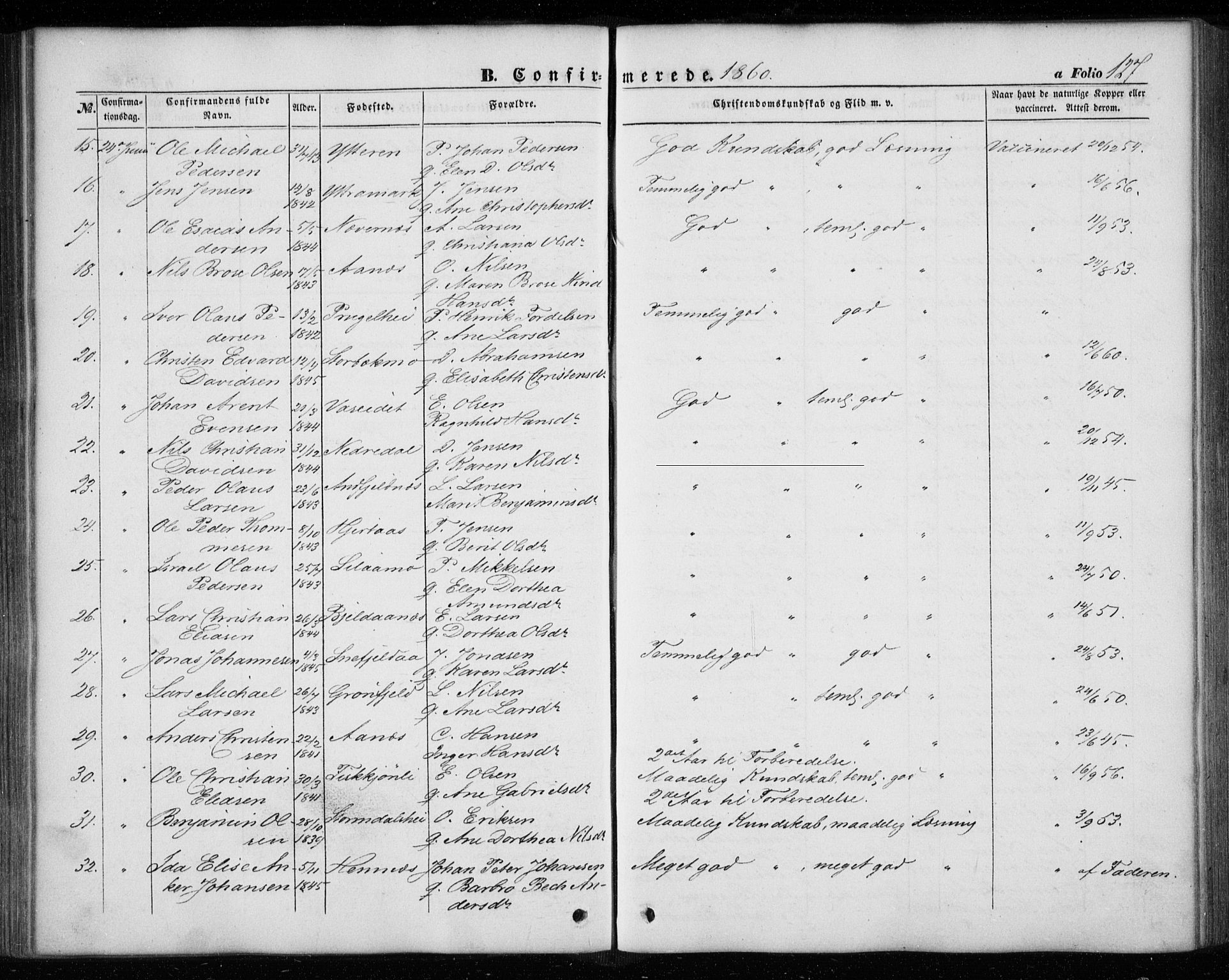 Ministerialprotokoller, klokkerbøker og fødselsregistre - Nordland, AV/SAT-A-1459/827/L0392: Parish register (official) no. 827A04, 1853-1866, p. 127