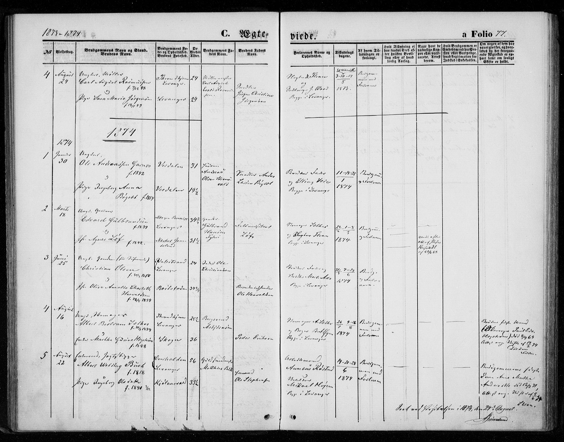 Ministerialprotokoller, klokkerbøker og fødselsregistre - Nord-Trøndelag, SAT/A-1458/720/L0186: Parish register (official) no. 720A03, 1864-1874, p. 77