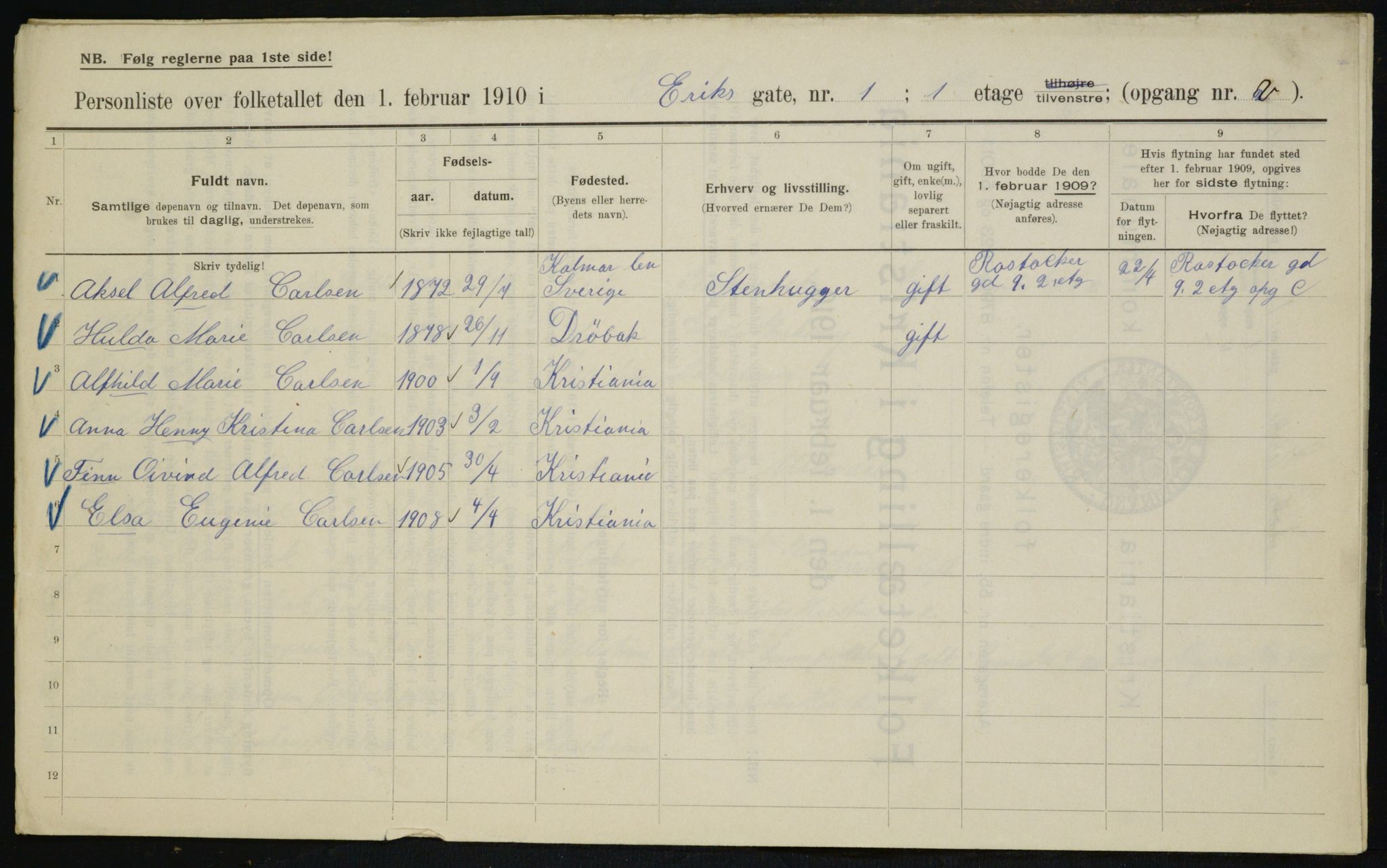 OBA, Municipal Census 1910 for Kristiania, 1910, p. 20113