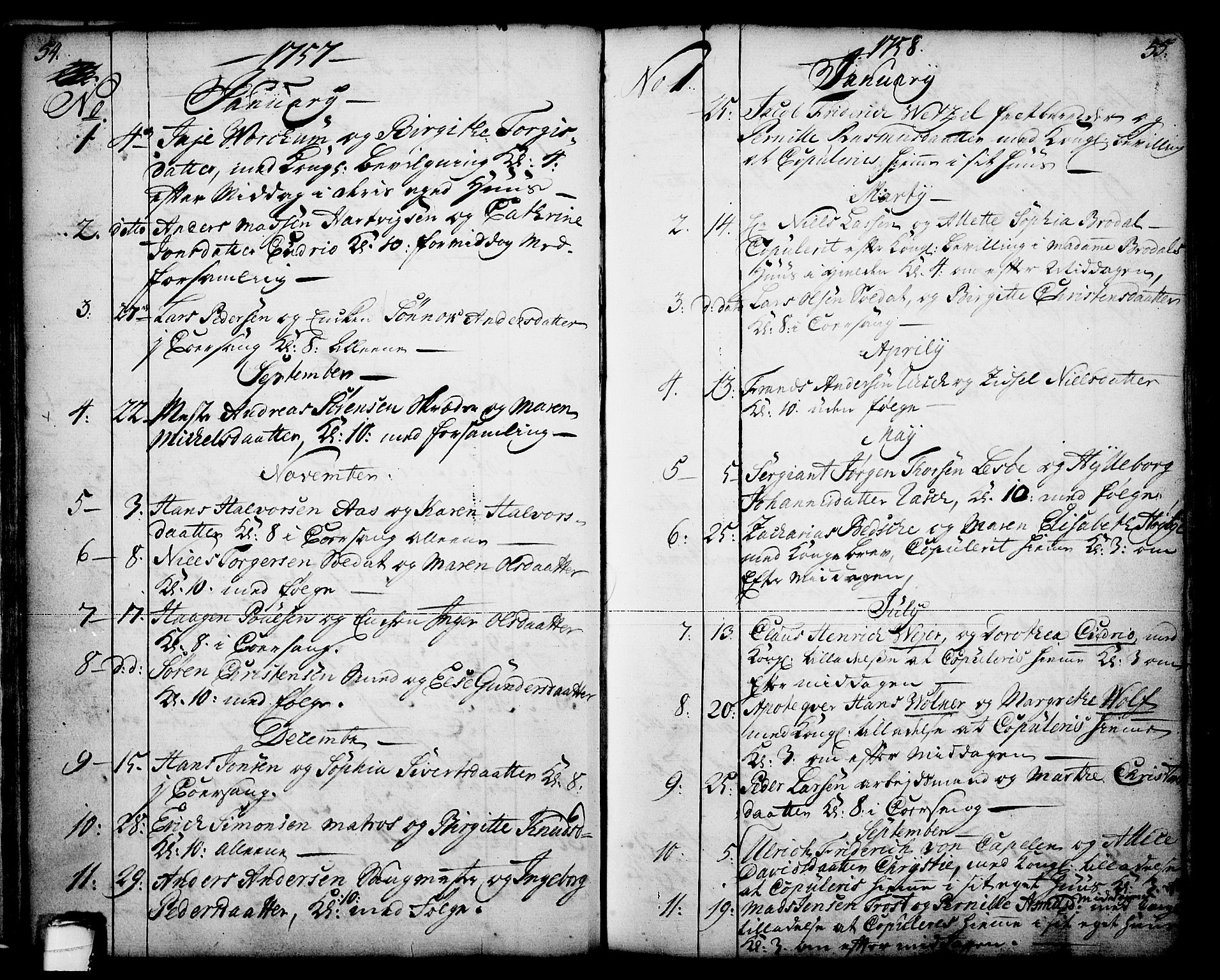 Skien kirkebøker, SAKO/A-302/F/Fa/L0003: Parish register (official) no. 3, 1755-1791, p. 54-55