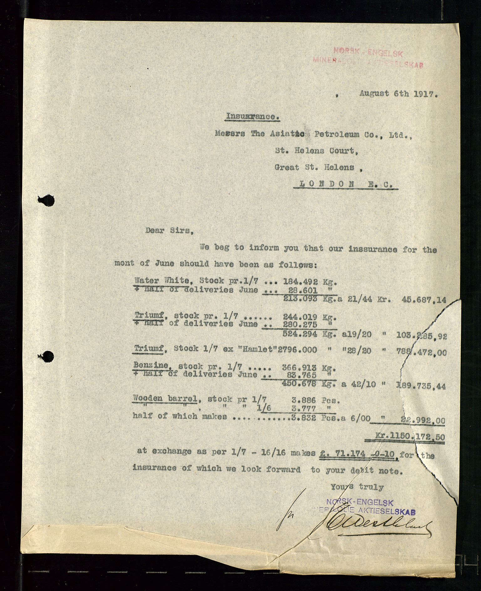 Pa 1521 - A/S Norske Shell, AV/SAST-A-101915/E/Ea/Eaa/L0001: Sjefskorrespondanse, 1917, p. 327