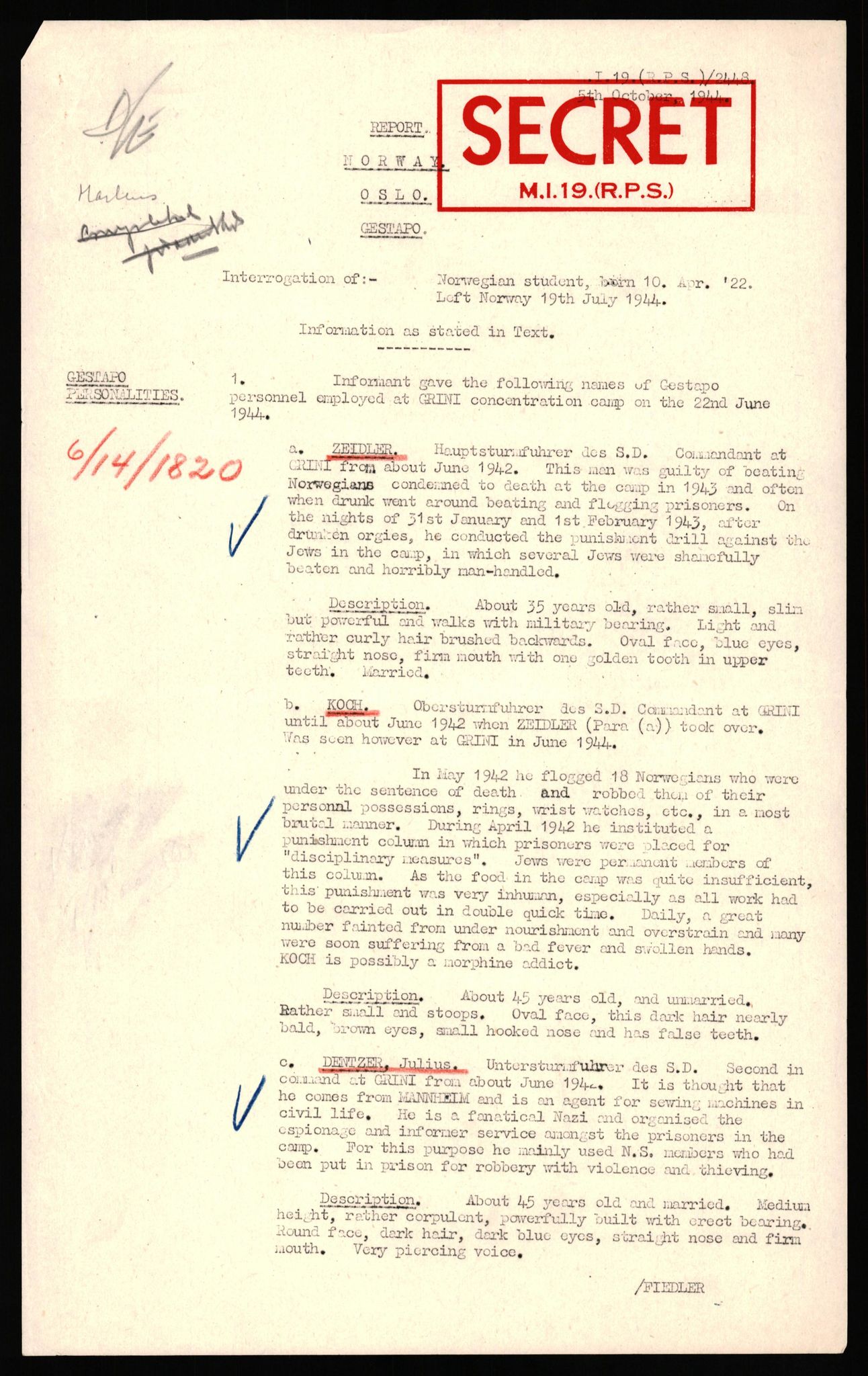 Forsvaret, Forsvarets overkommando II, AV/RA-RAFA-3915/D/Db/L0037: CI Questionaires. Tyske okkupasjonsstyrker i Norge. Tyskere., 1945-1946, p. 115