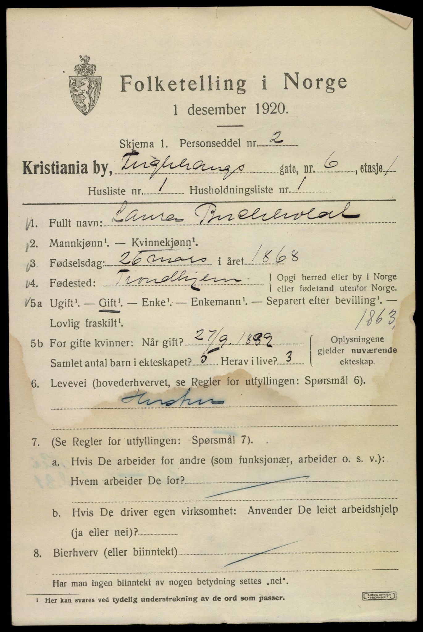 SAO, 1920 census for Kristiania, 1920, p. 245293