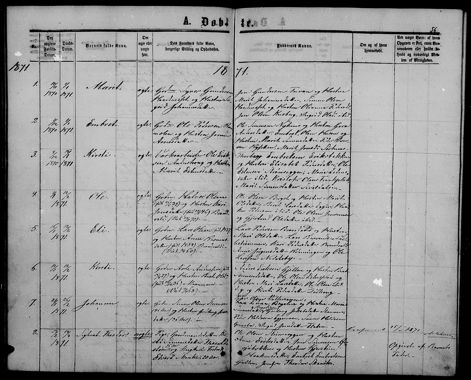 Alvdal prestekontor, SAH/PREST-060/H/Ha/Hab/L0002: Parish register (copy) no. 2, 1863-1878, p. 56