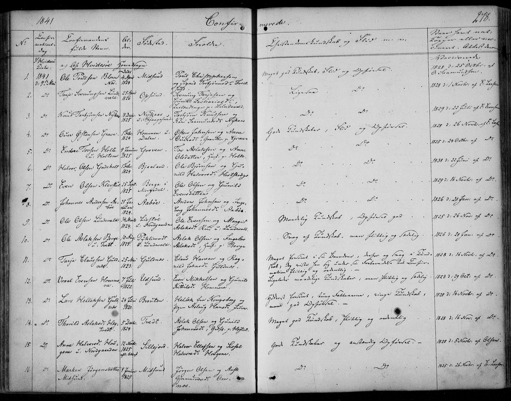 Kviteseid kirkebøker, SAKO/A-276/F/Fa/L0006: Parish register (official) no. I 6, 1836-1858, p. 278
