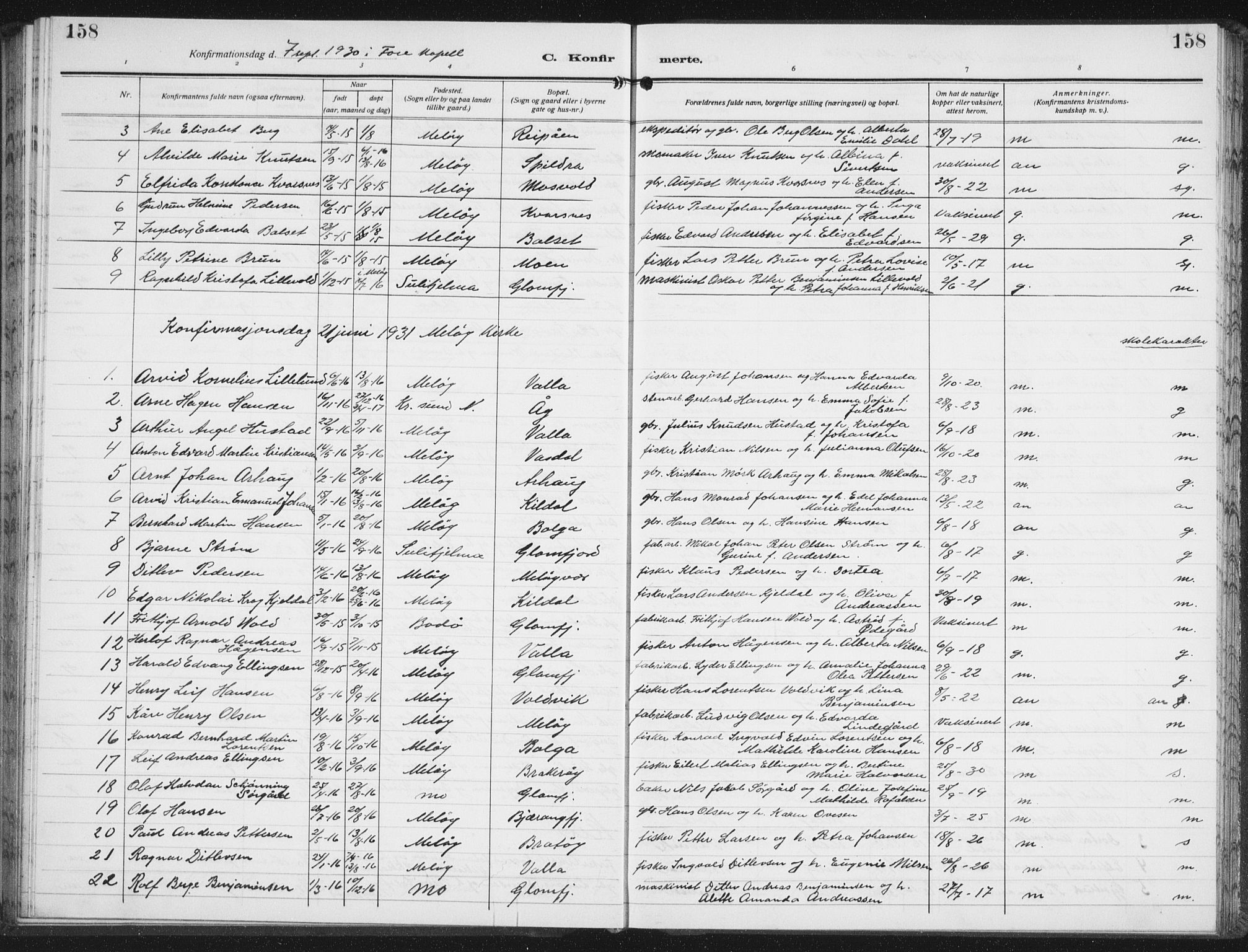 Ministerialprotokoller, klokkerbøker og fødselsregistre - Nordland, AV/SAT-A-1459/843/L0640: Parish register (copy) no. 843C09, 1925-1941, p. 158