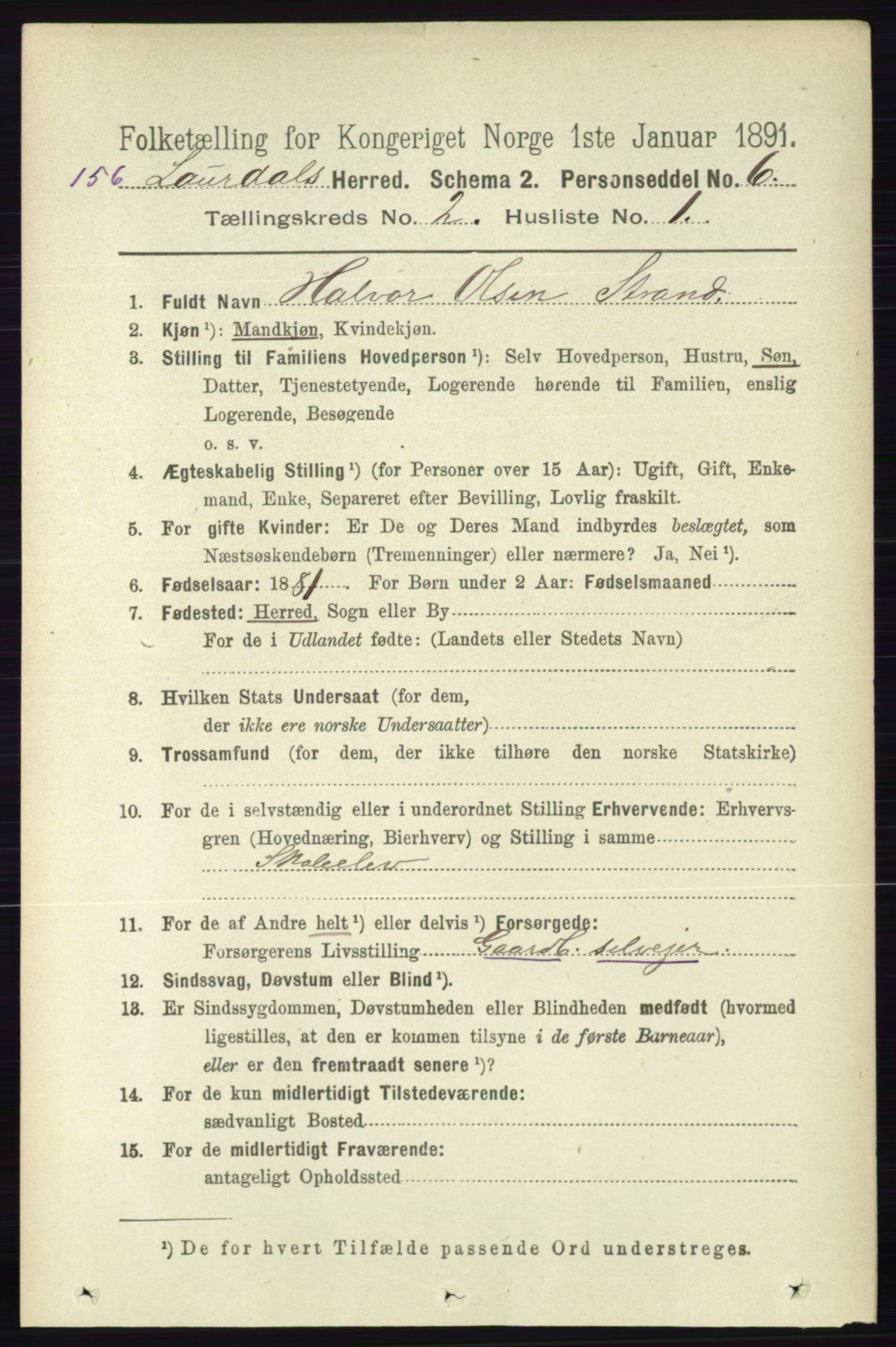 RA, 1891 census for 0833 Lårdal, 1891, p. 606