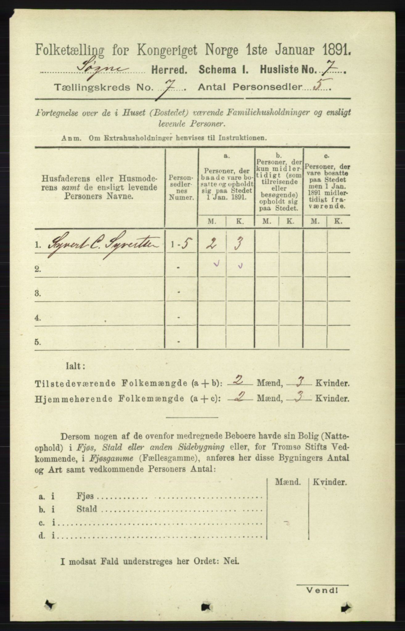 RA, 1891 census for 1018 Søgne, 1891, p. 1430