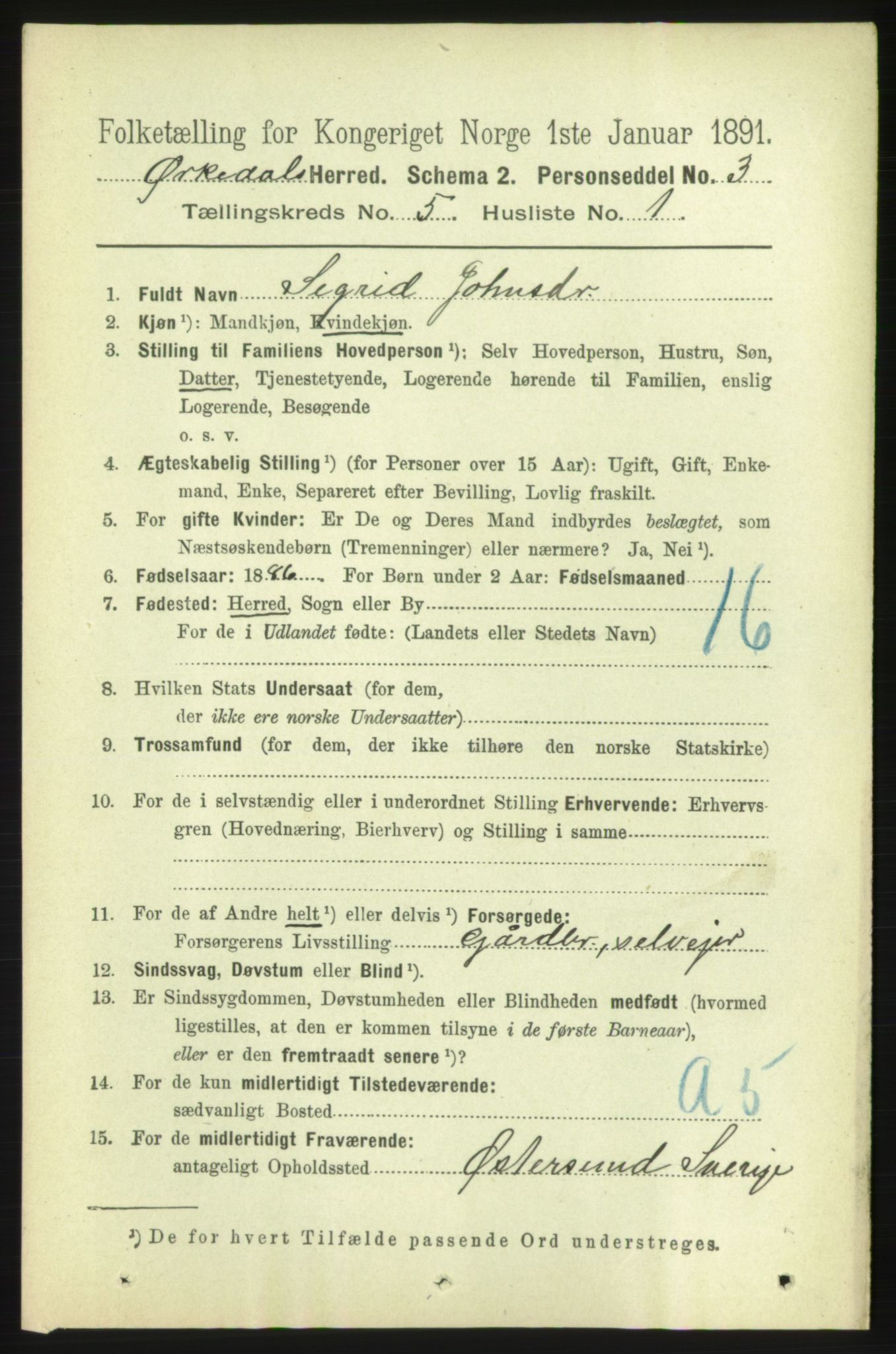 RA, 1891 census for 1638 Orkdal, 1891, p. 2515