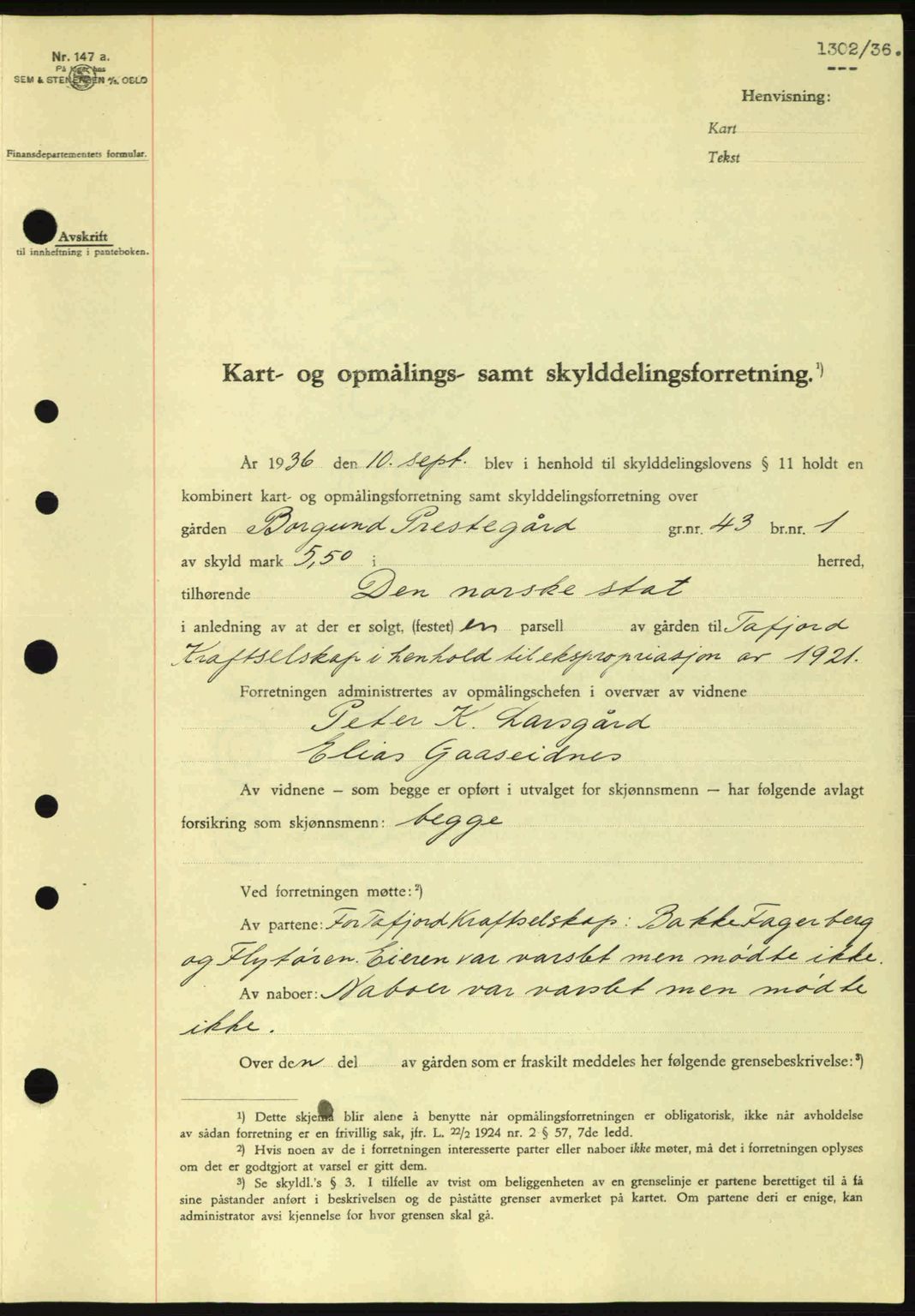 Nordre Sunnmøre sorenskriveri, AV/SAT-A-0006/1/2/2C/2Ca: Mortgage book no. A2, 1936-1937, Diary no: : 1302/1936