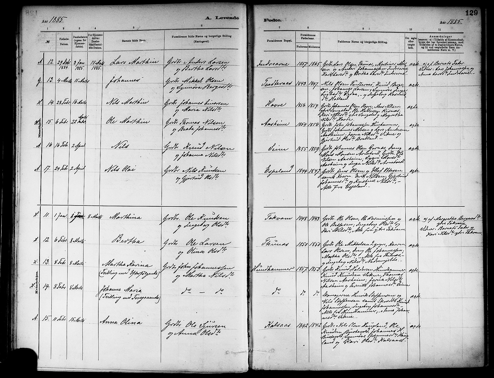 Haus sokneprestembete, AV/SAB-A-75601/H/Haa: Parish register (official) no. A 19I, 1878-1886, p. 129