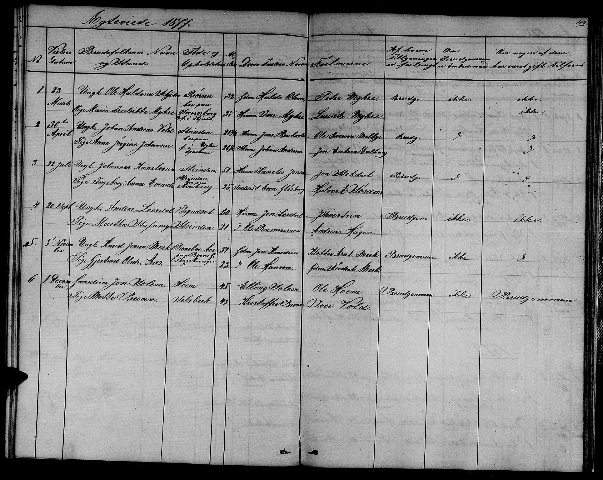 Ministerialprotokoller, klokkerbøker og fødselsregistre - Sør-Trøndelag, SAT/A-1456/611/L0353: Parish register (copy) no. 611C01, 1854-1881, p. 103