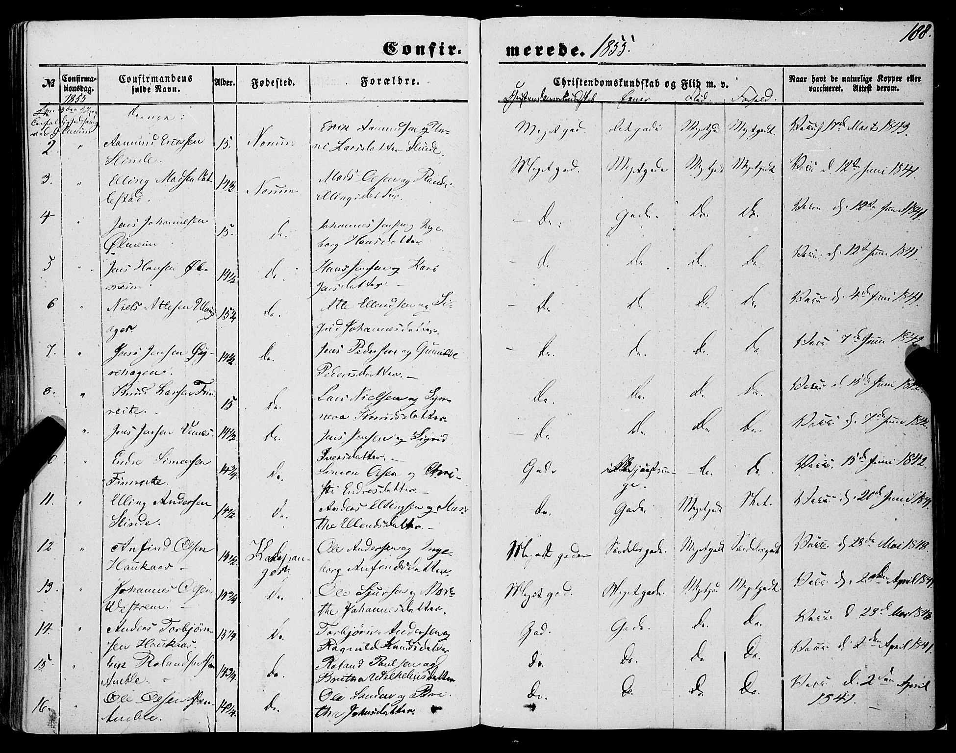 Sogndal sokneprestembete, AV/SAB-A-81301/H/Haa/Haaa/L0012I: Parish register (official) no. A 12I, 1847-1859, p. 188