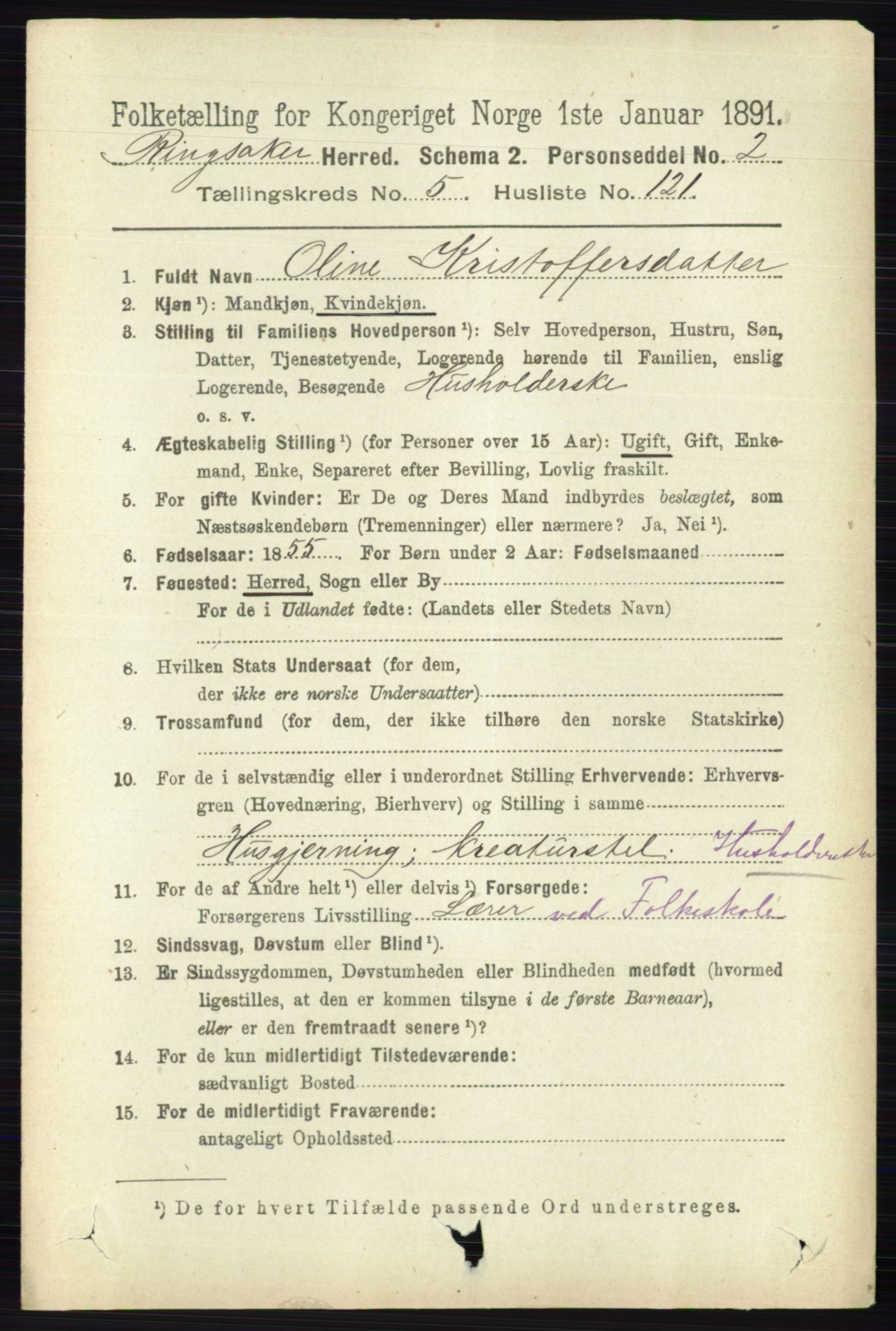 RA, 1891 census for 0412 Ringsaker, 1891, p. 3082