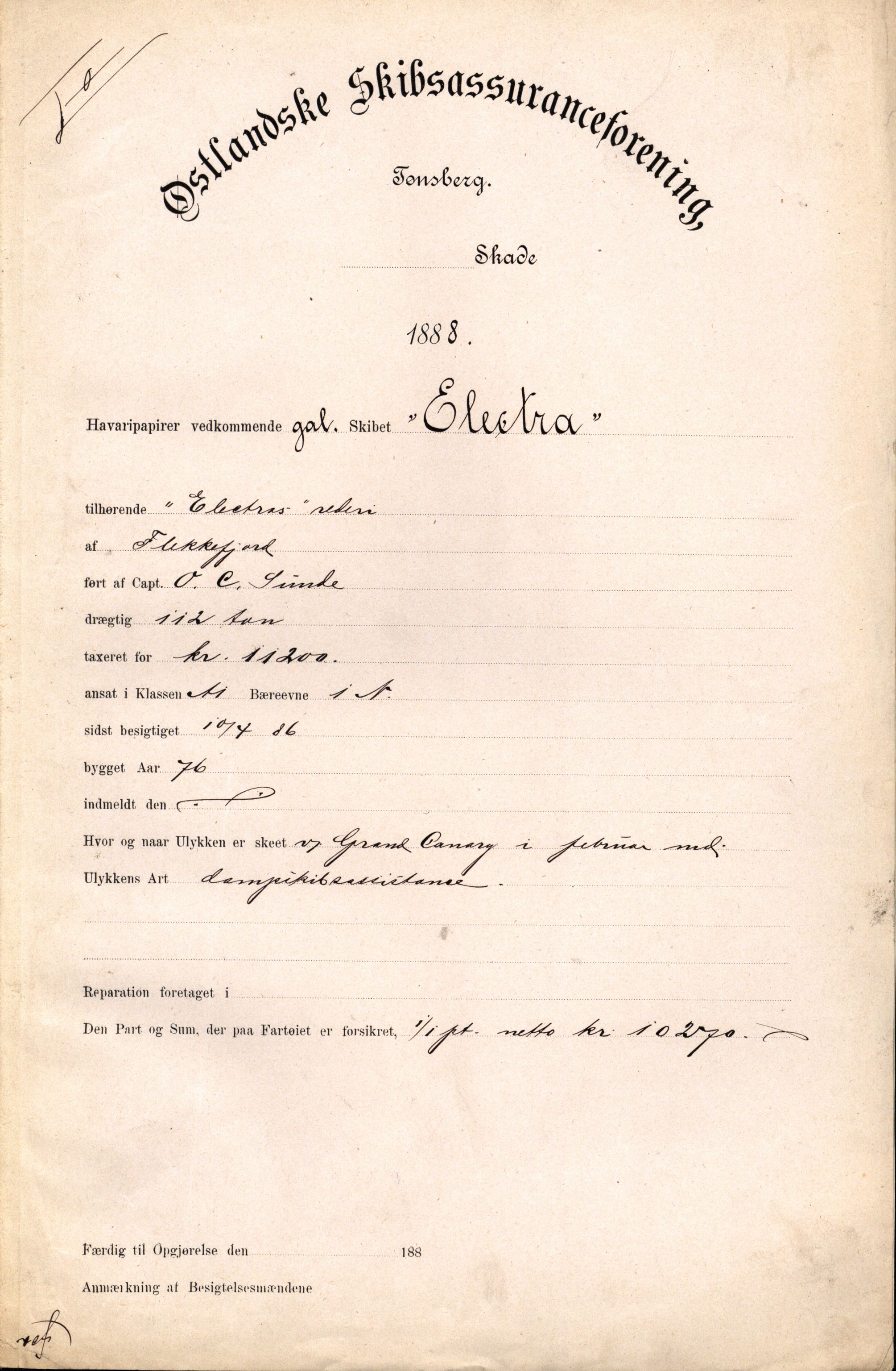 Pa 63 - Østlandske skibsassuranceforening, VEMU/A-1079/G/Ga/L0023/0004: Havaridokumenter / Petrus, Eimund, Eidsvold, Electra, Eliezer, Elise, 1888, p. 18