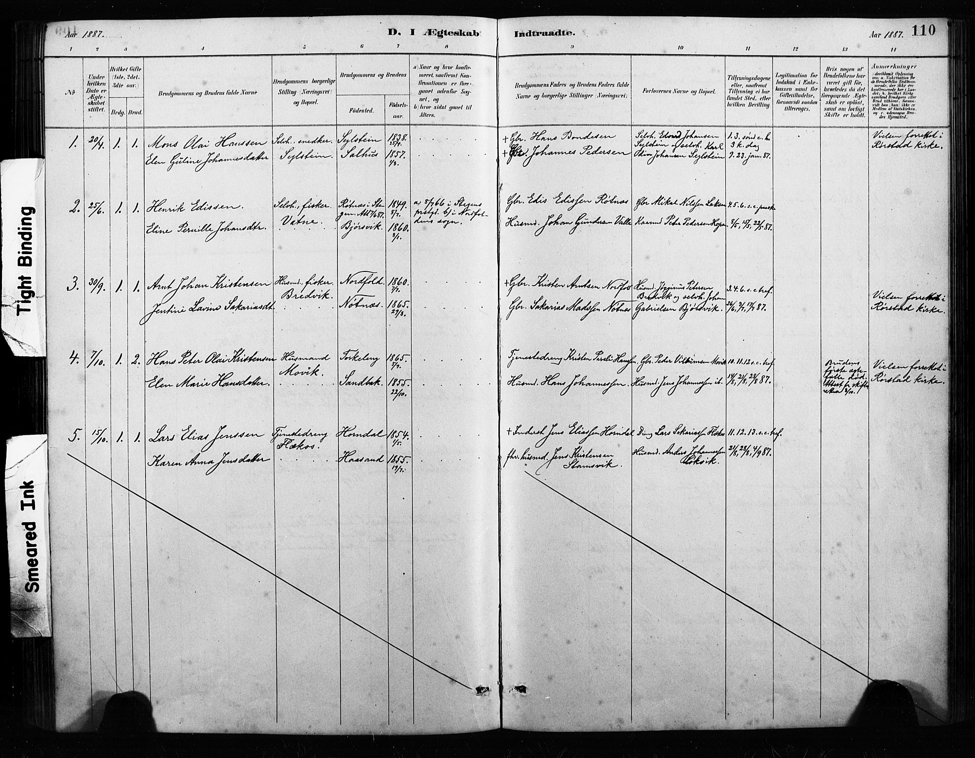 Ministerialprotokoller, klokkerbøker og fødselsregistre - Nordland, AV/SAT-A-1459/858/L0834: Parish register (copy) no. 858C01, 1884-1904, p. 110