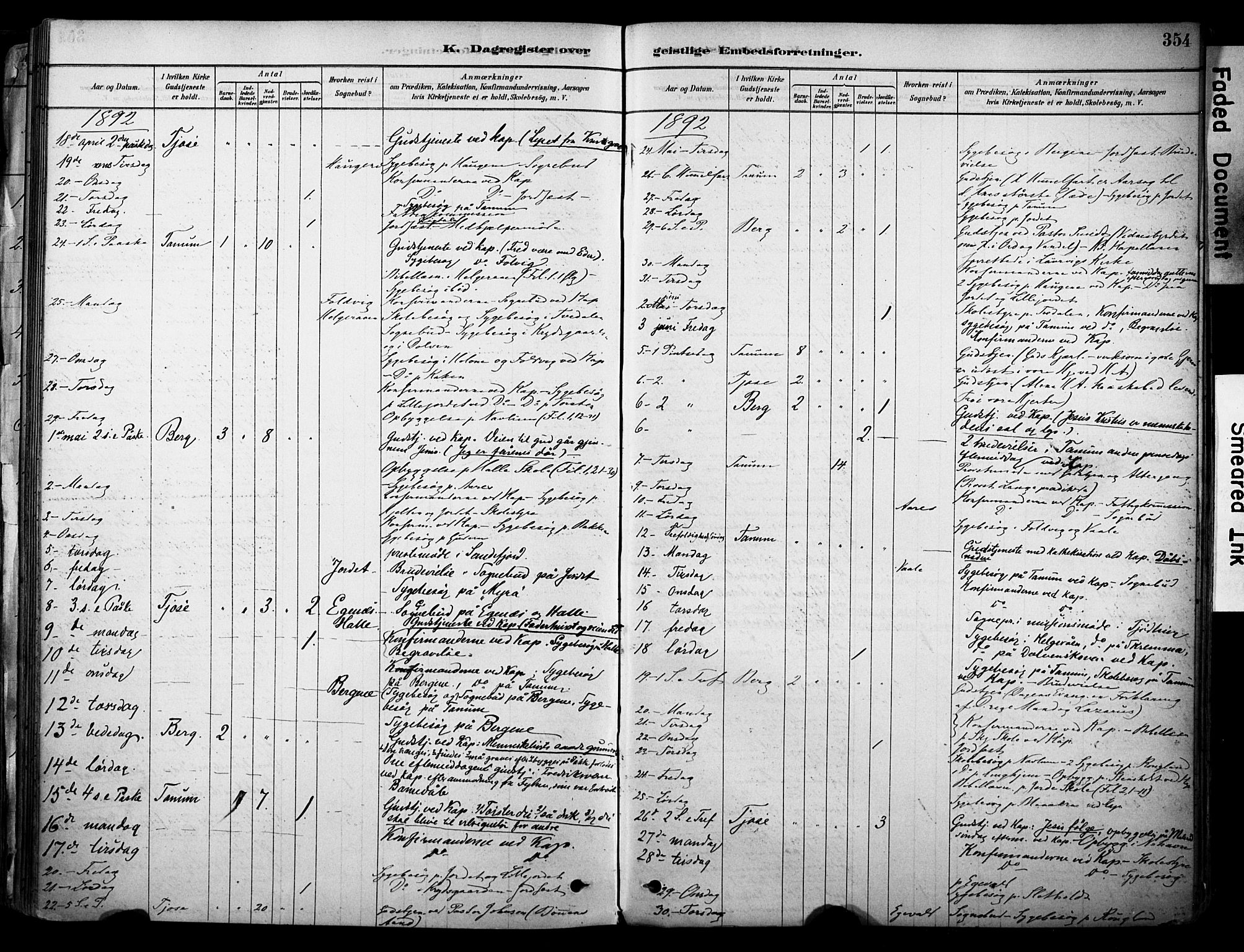 Brunlanes kirkebøker, AV/SAKO-A-342/F/Fc/L0001: Parish register (official) no. III 1, 1878-1899, p. 354