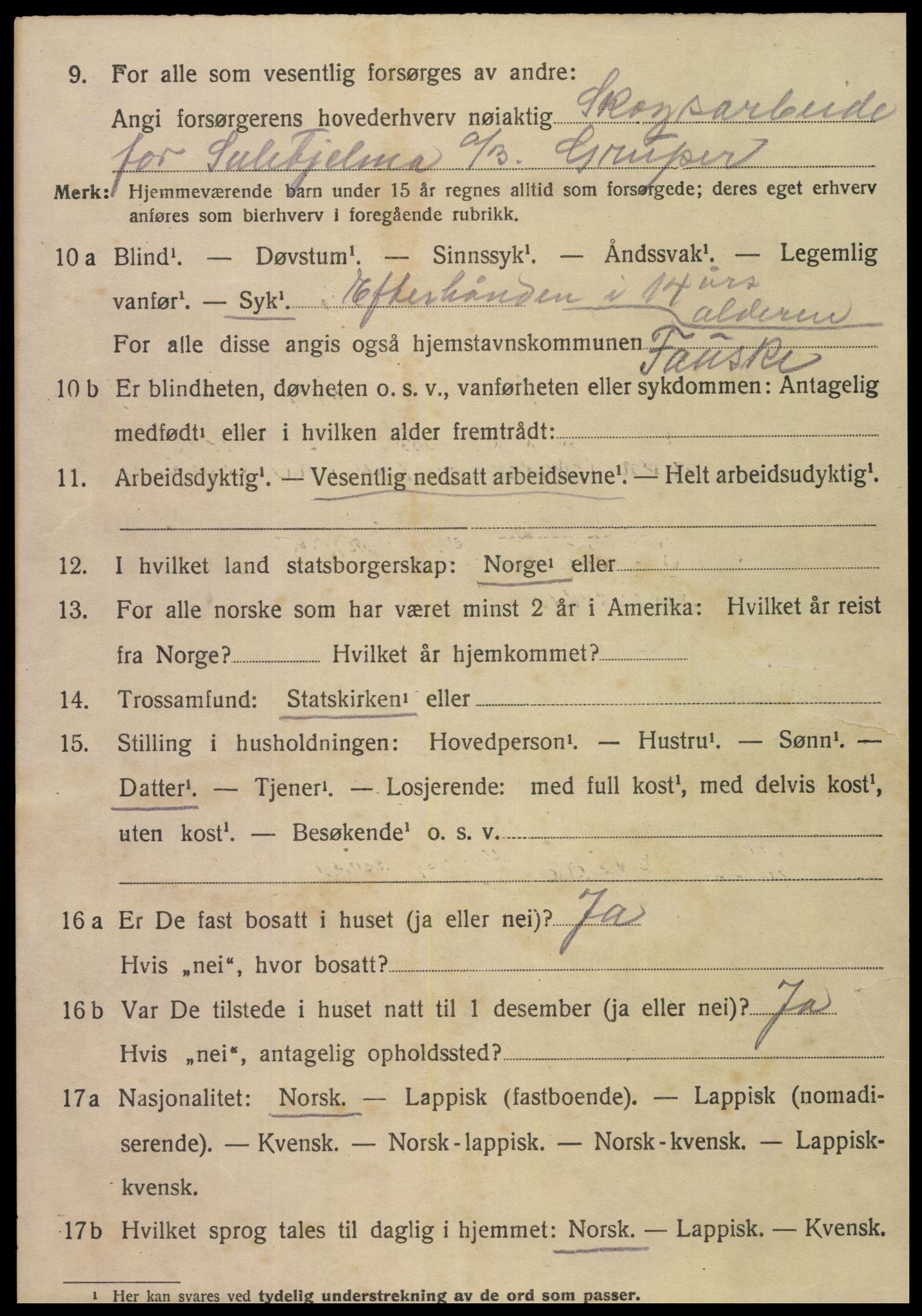 SAT, 1920 census for Fauske, 1920, p. 7597