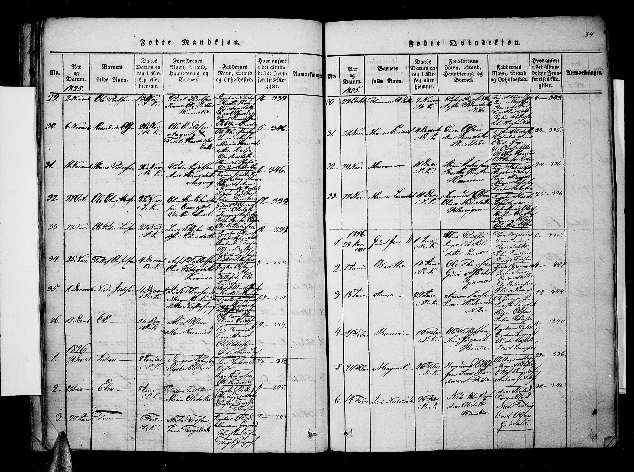 Søndeled sokneprestkontor, AV/SAK-1111-0038/F/Fa/L0001: Parish register (official) no. A 1, 1816-1838, p. 34