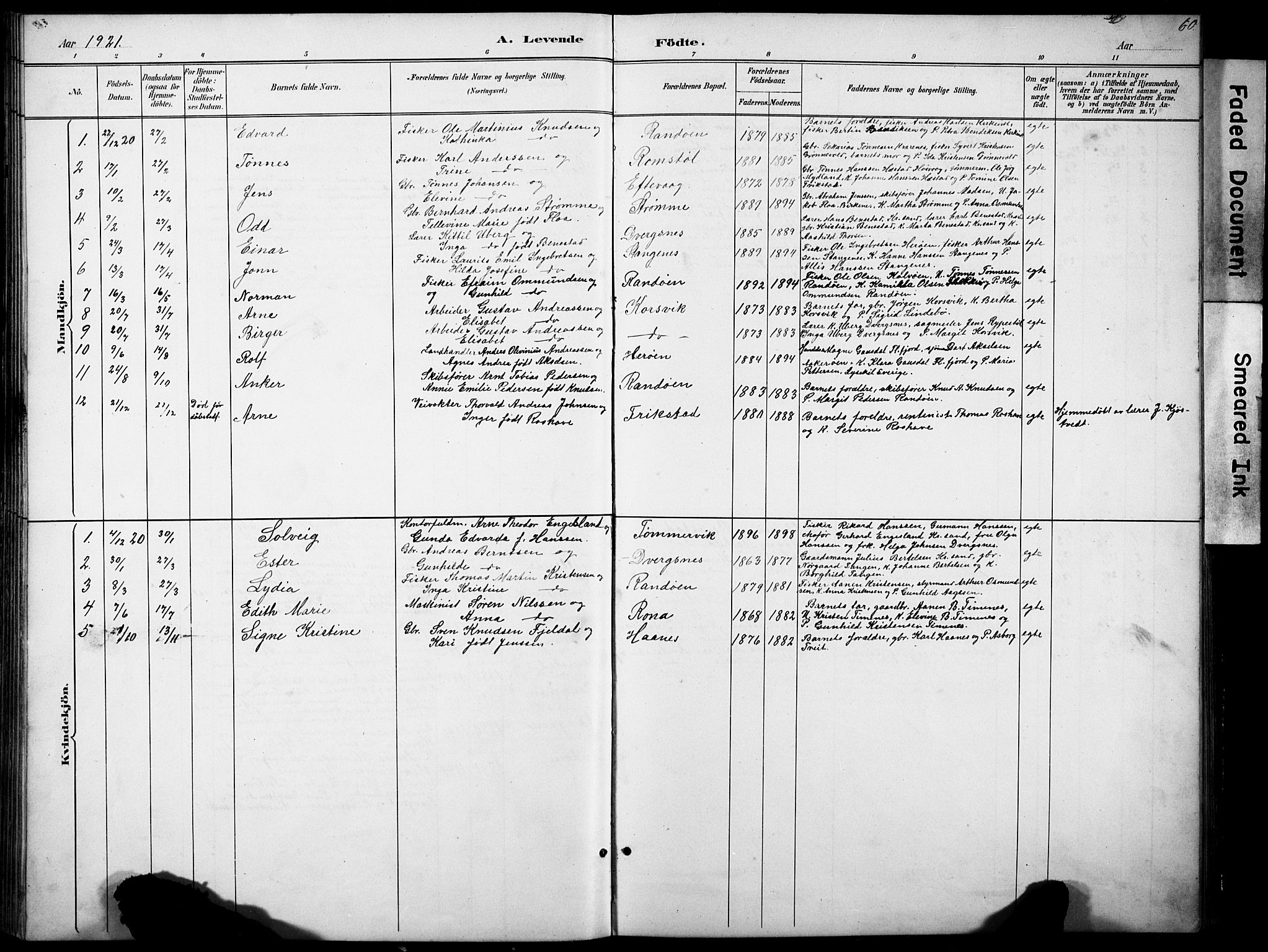 Oddernes sokneprestkontor, SAK/1111-0033/F/Fb/Fbb/L0002: Parish register (copy) no. B 2, 1889-1933, p. 60