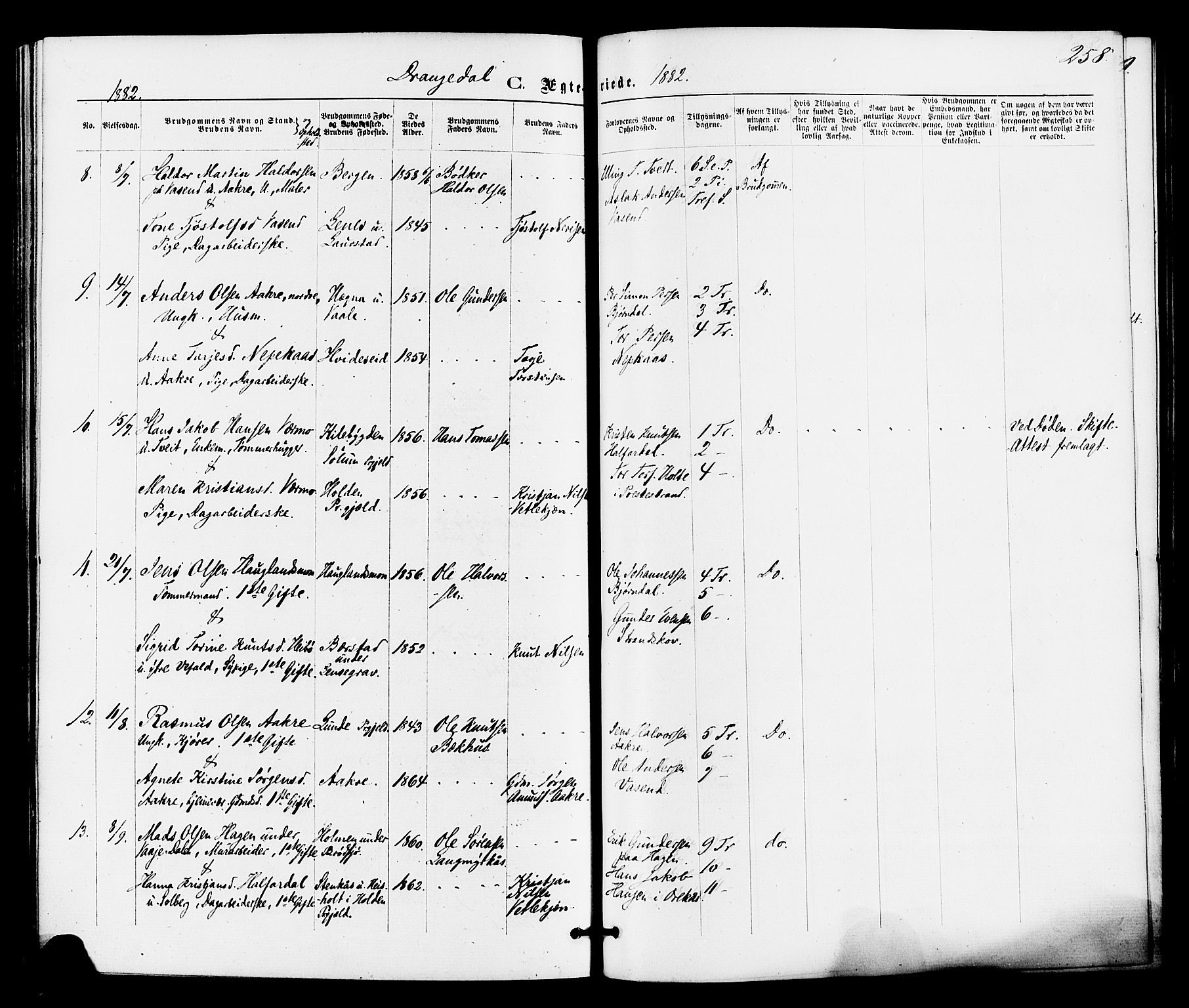 Drangedal kirkebøker, SAKO/A-258/F/Fa/L0009: Parish register (official) no. 9 /1, 1872-1884, p. 258