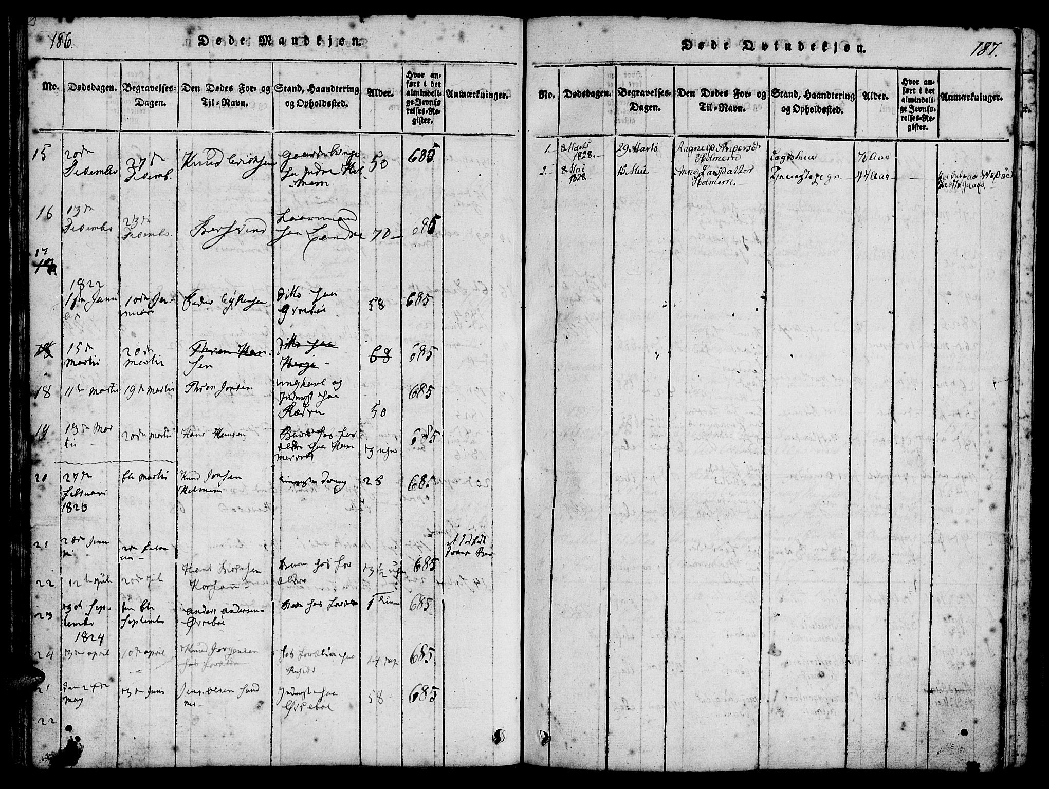 Ministerialprotokoller, klokkerbøker og fødselsregistre - Møre og Romsdal, AV/SAT-A-1454/548/L0612: Parish register (official) no. 548A01, 1818-1846, p. 186-187