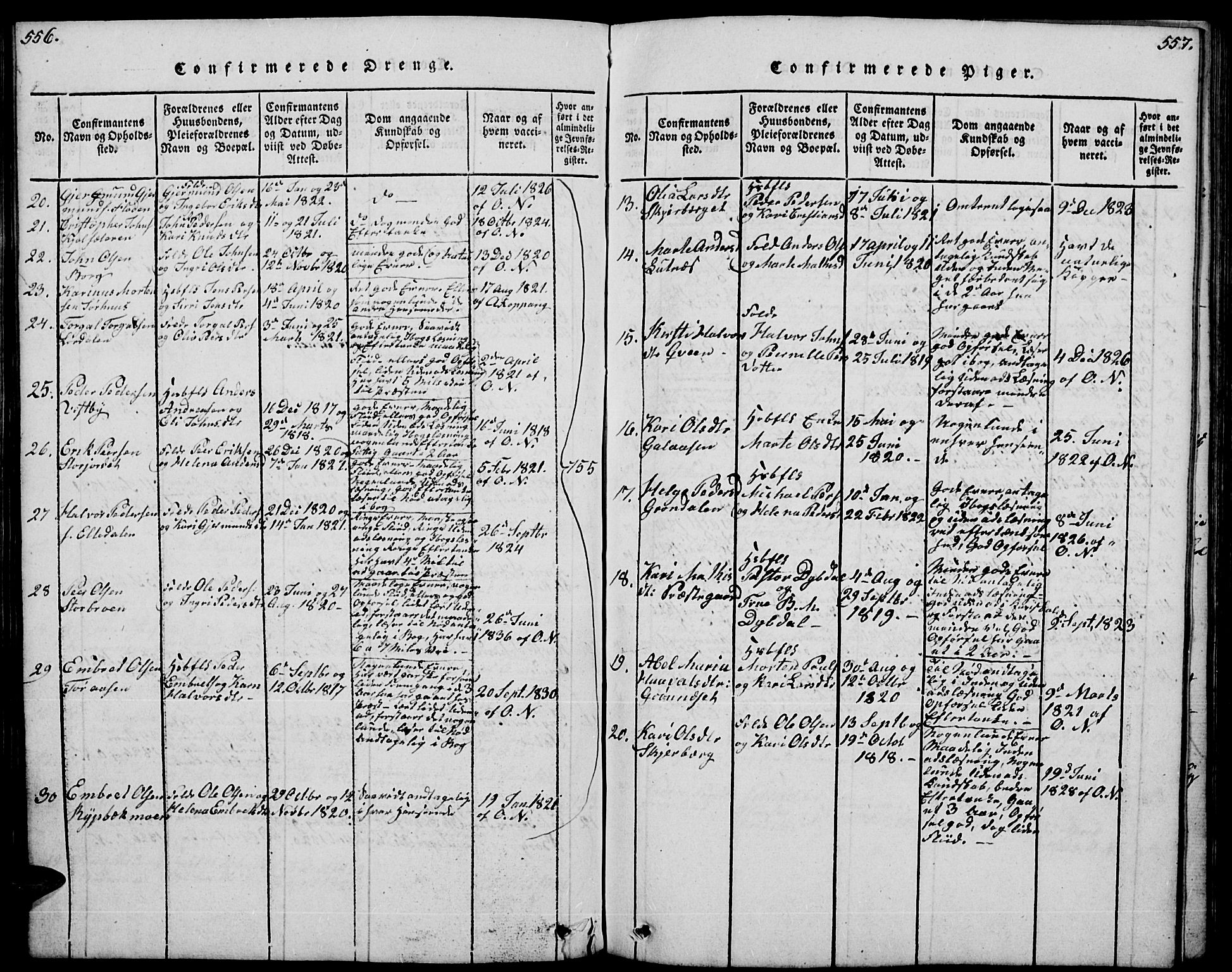 Trysil prestekontor, AV/SAH-PREST-046/H/Ha/Hab/L0004: Parish register (copy) no. 4, 1814-1841, p. 556-557