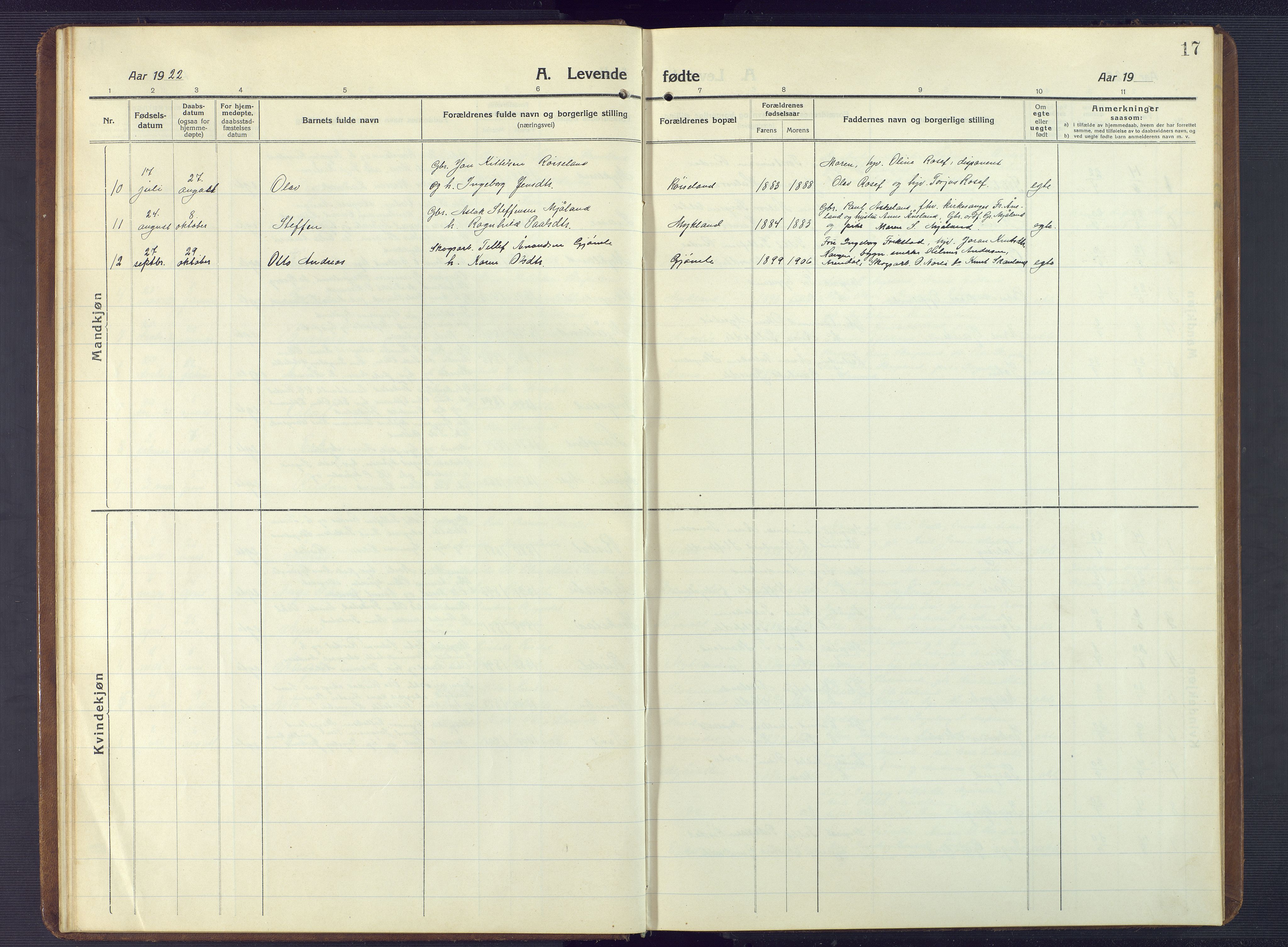 Herefoss sokneprestkontor, AV/SAK-1111-0019/F/Fb/Fbc/L0004: Parish register (copy) no. B 4, 1914-1946, p. 17