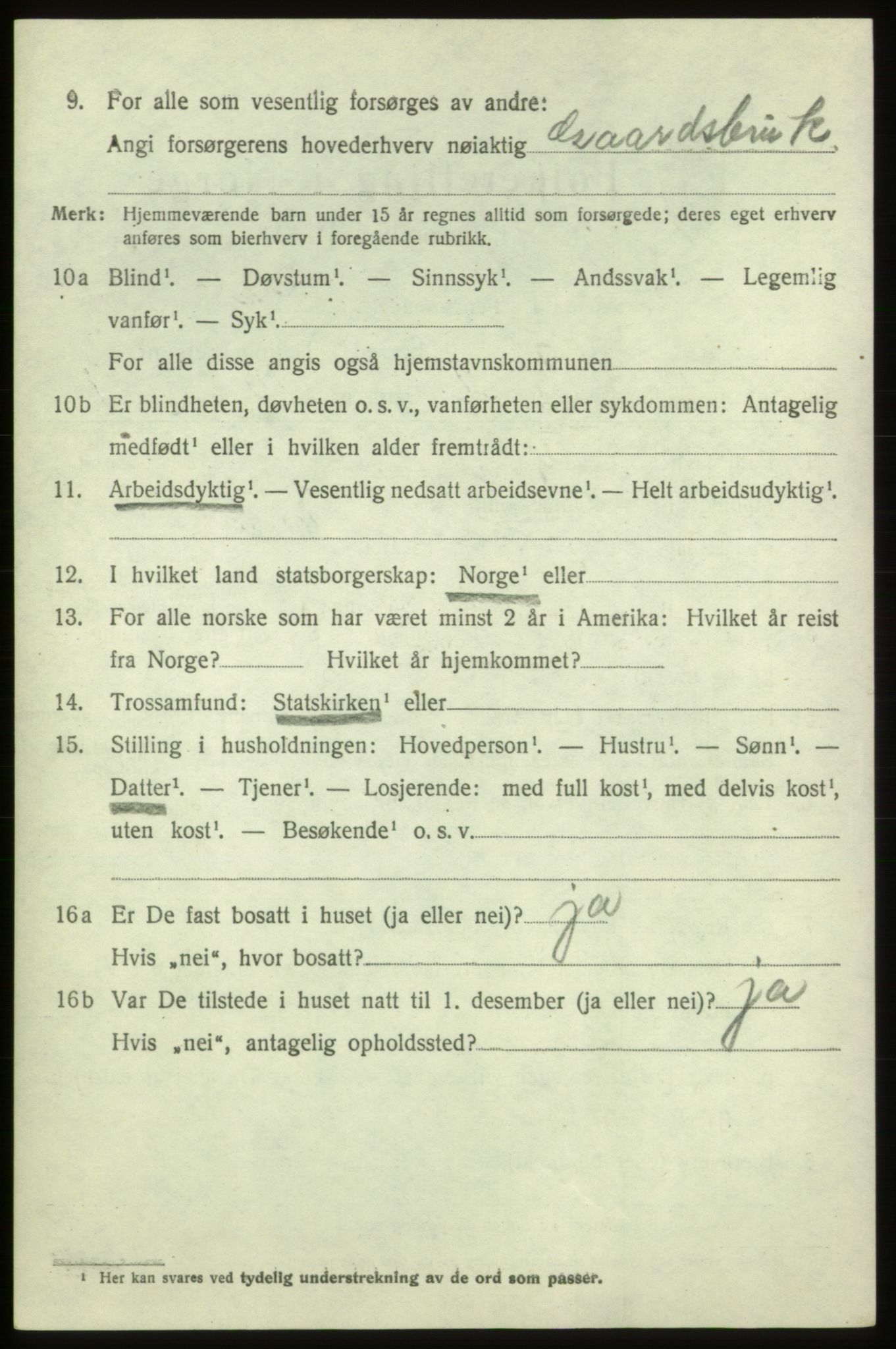 SAB, 1920 census for Tysnes, 1920, p. 3123