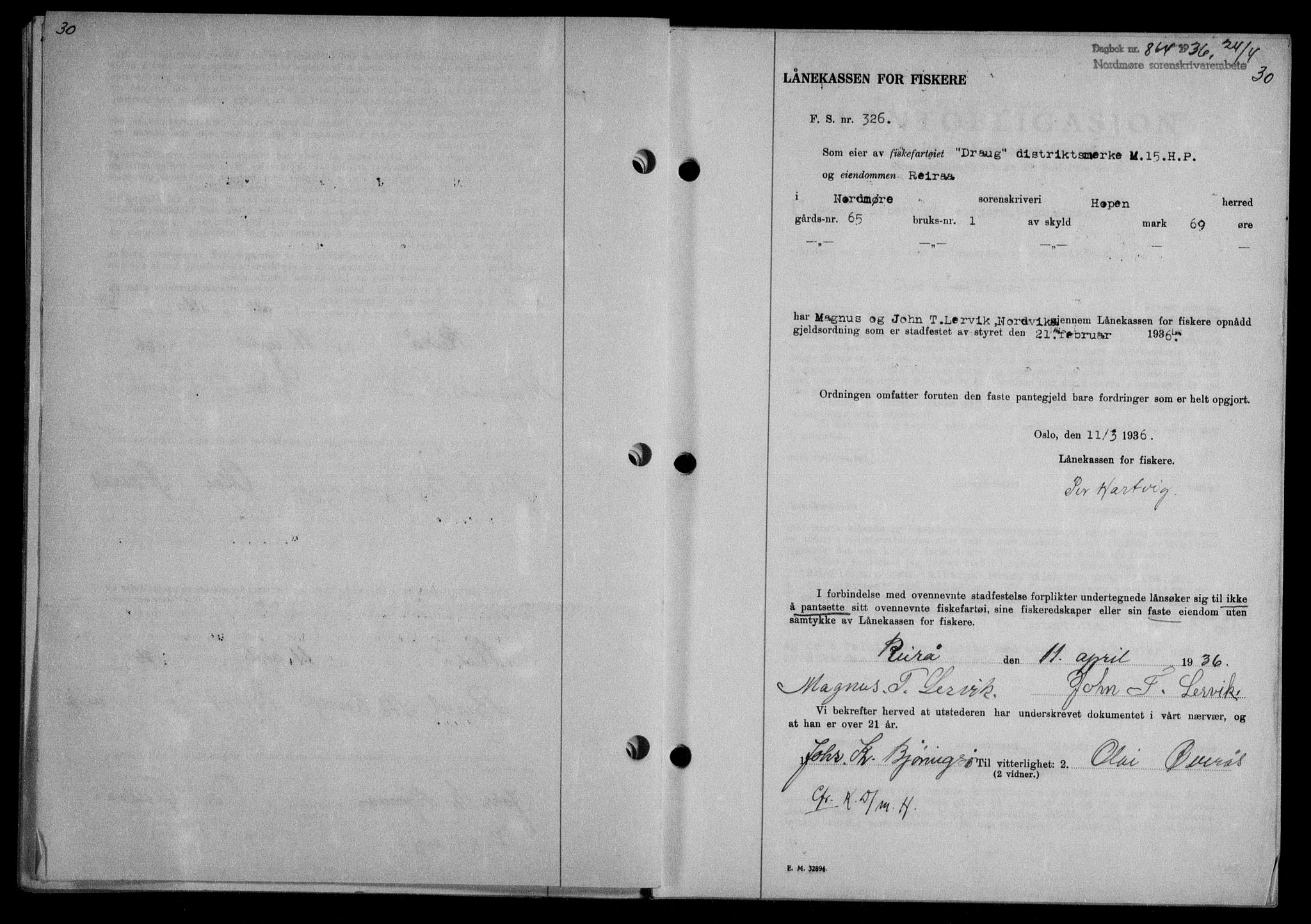 Nordmøre sorenskriveri, AV/SAT-A-4132/1/2/2Ca/L0088: Mortgage book no. 78, 1936-1936, Diary no: : 864/1936