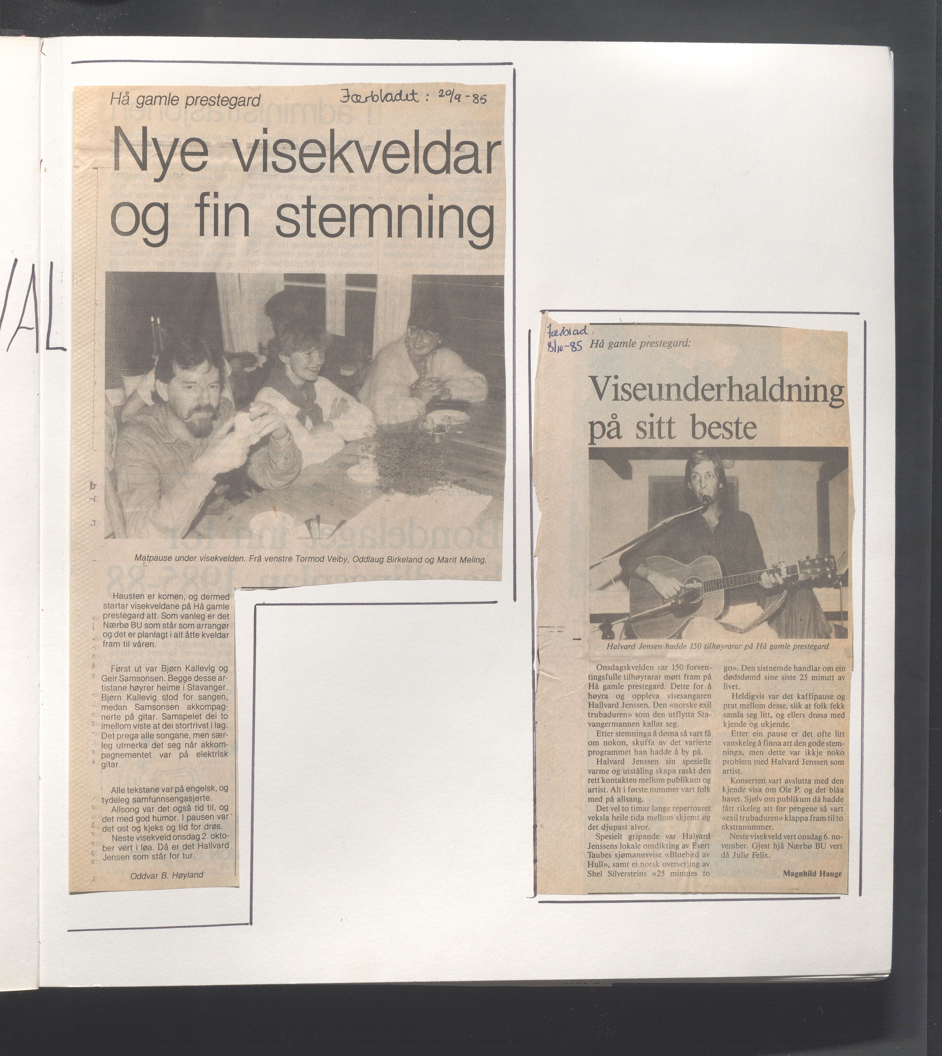 Hå kommune - Kulturetaten, IKAR/A-304/Ub/Ubb/L0001: Avisutklipp - Hå gamle prestegård, 1985-1987