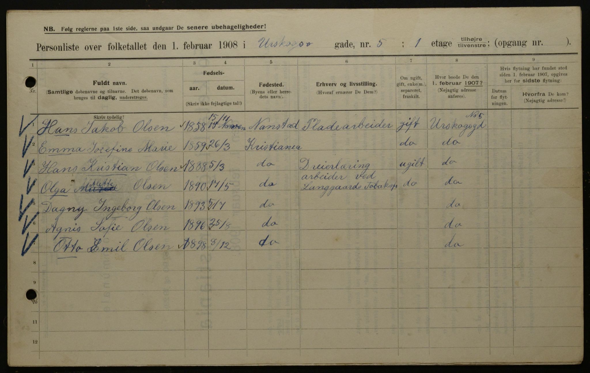 OBA, Municipal Census 1908 for Kristiania, 1908, p. 2648