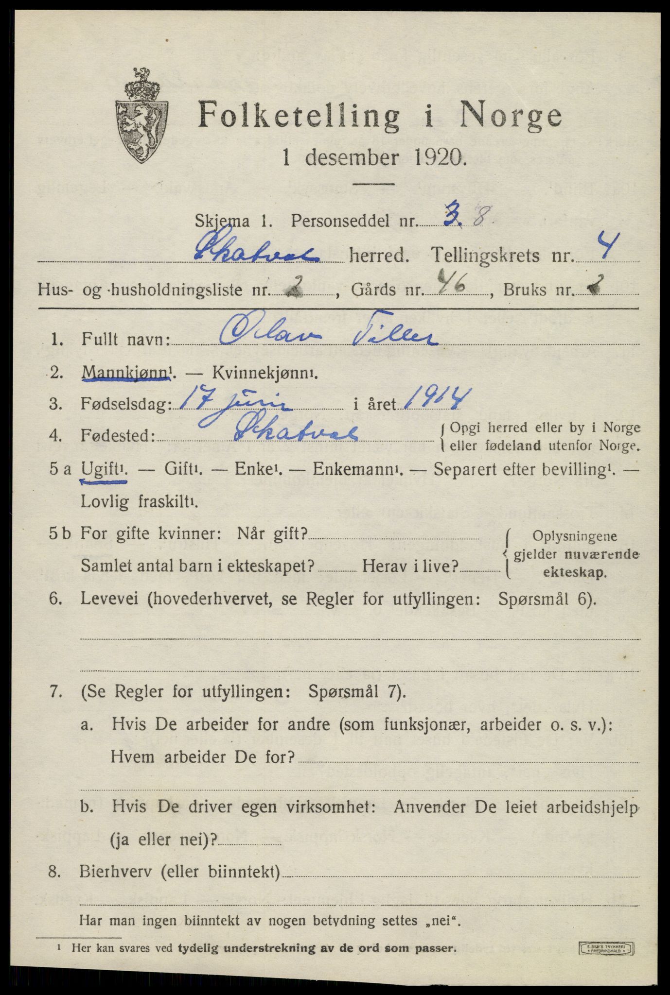 SAT, 1920 census for Skatval, 1920, p. 2475