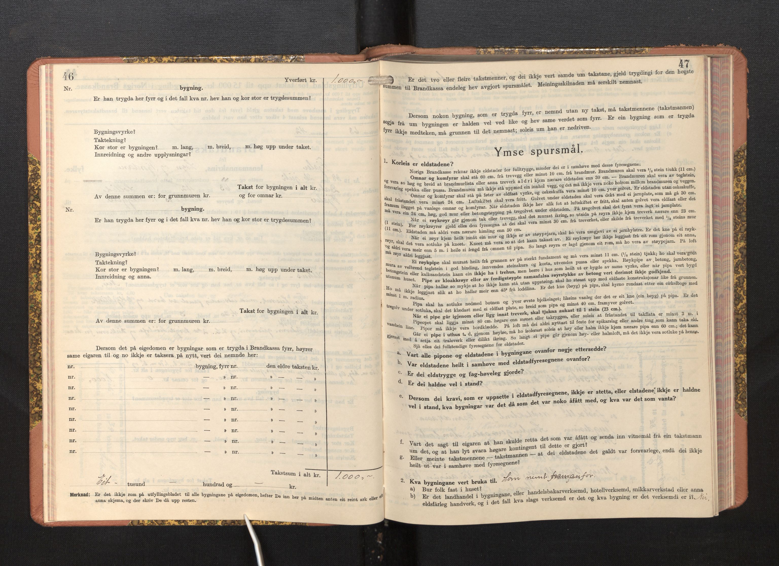 Lensmannen i Fjaler, AV/SAB-A-27201/0012/L0007: Branntakstprotokoll, skjematakst, 1937-1950, p. 46-47