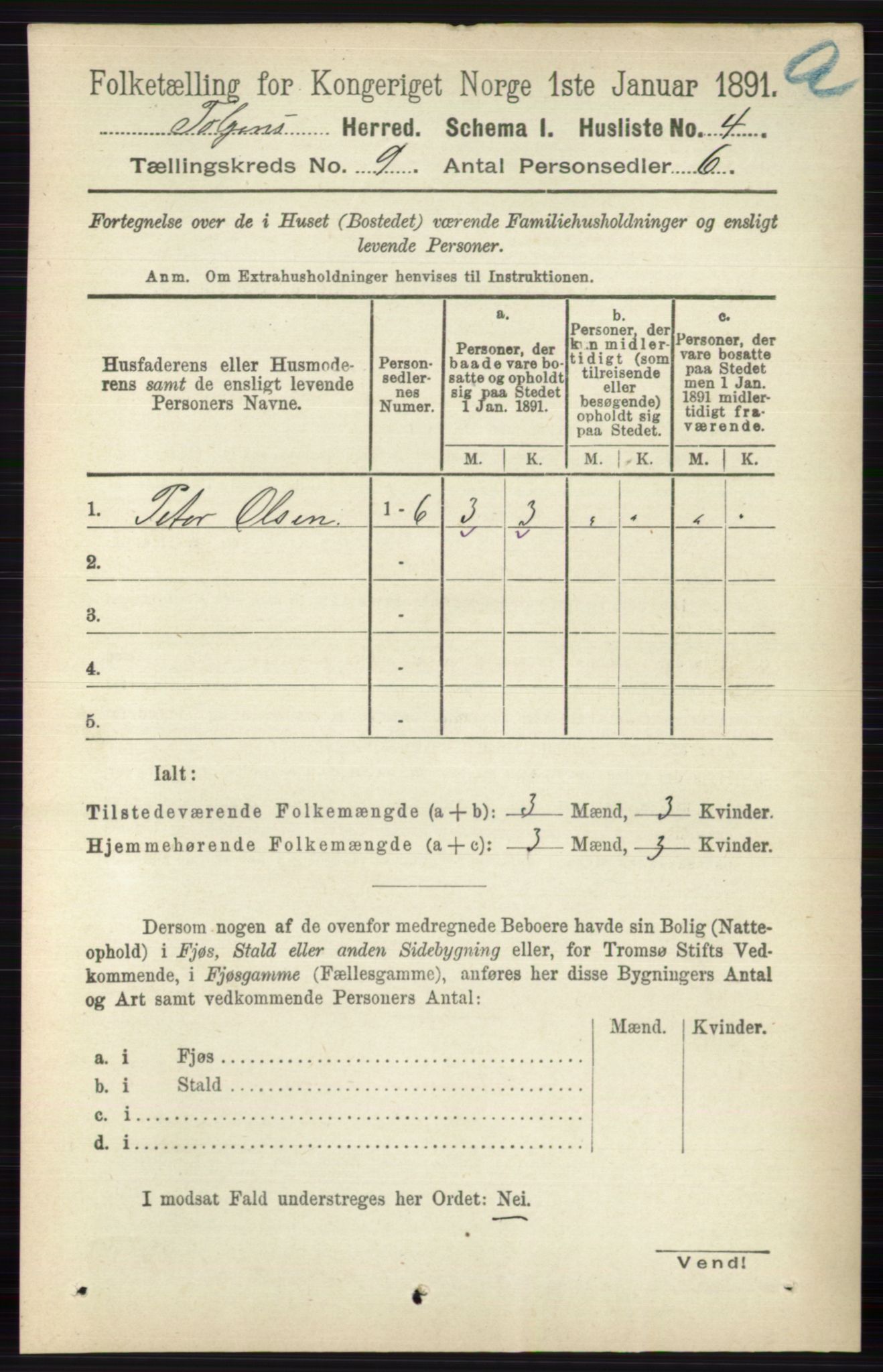 RA, 1891 census for 0436 Tolga, 1891, p. 2499