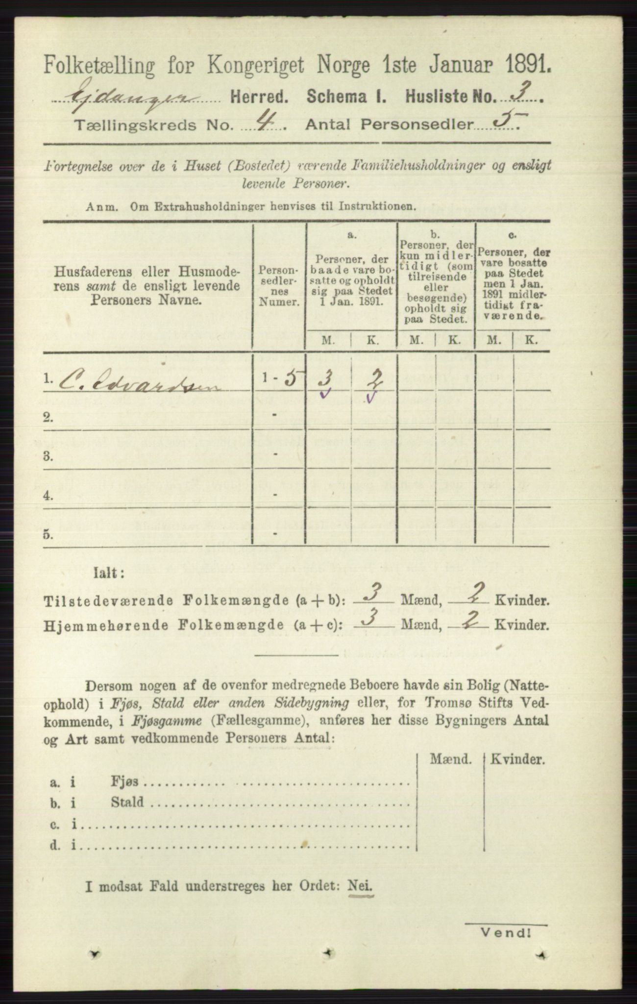 RA, 1891 census for 0813 Eidanger, 1891, p. 1897