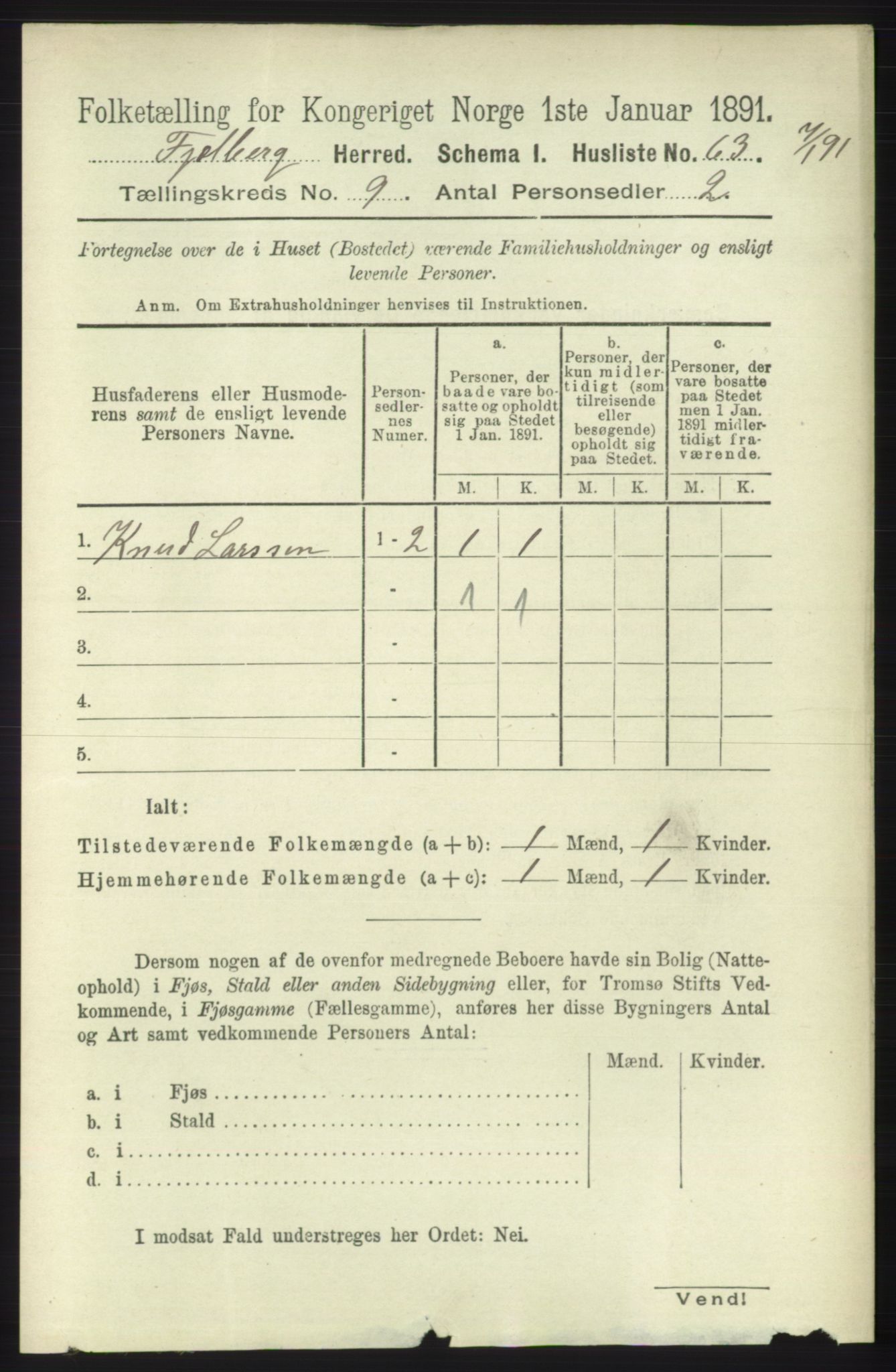 RA, 1891 census for 1213 Fjelberg, 1891, p. 3418