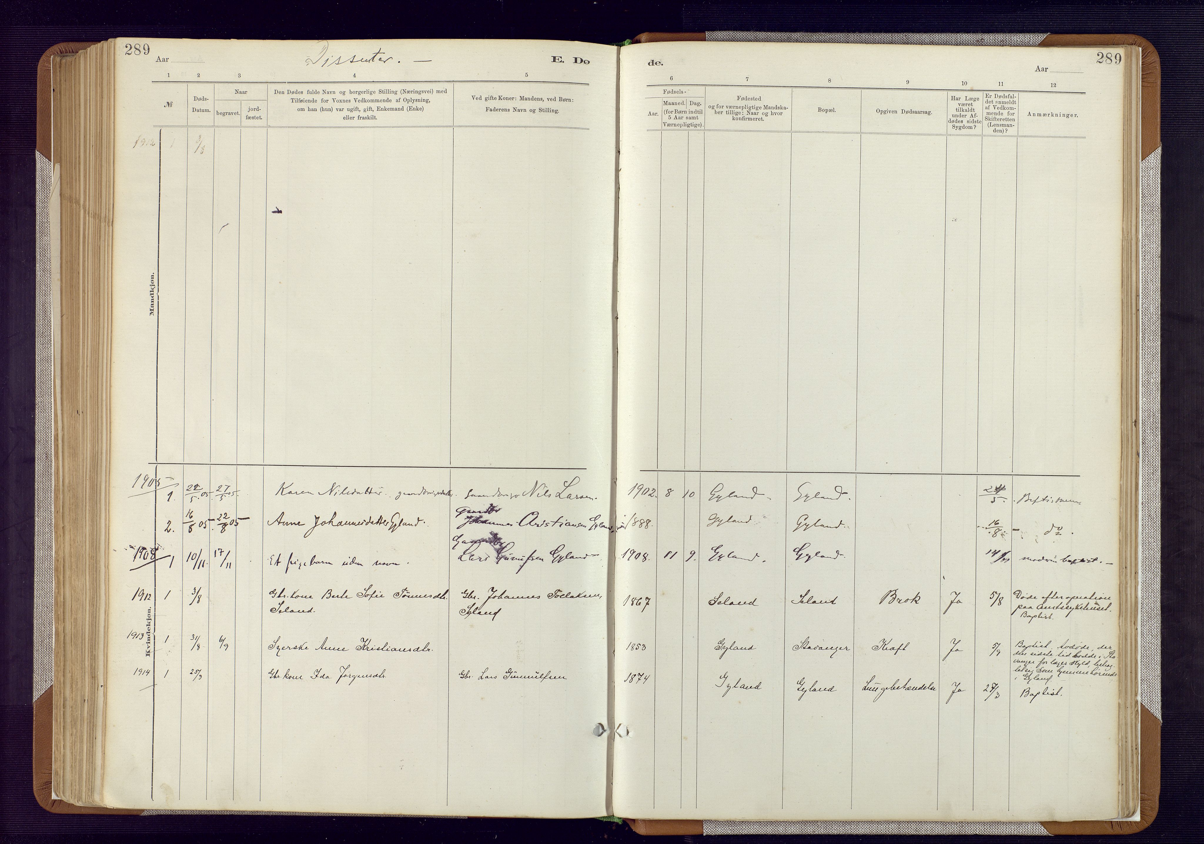 Bakke sokneprestkontor, SAK/1111-0002/F/Fa/Fab/L0003: Parish register (official) no. A 3, 1884-1921, p. 289