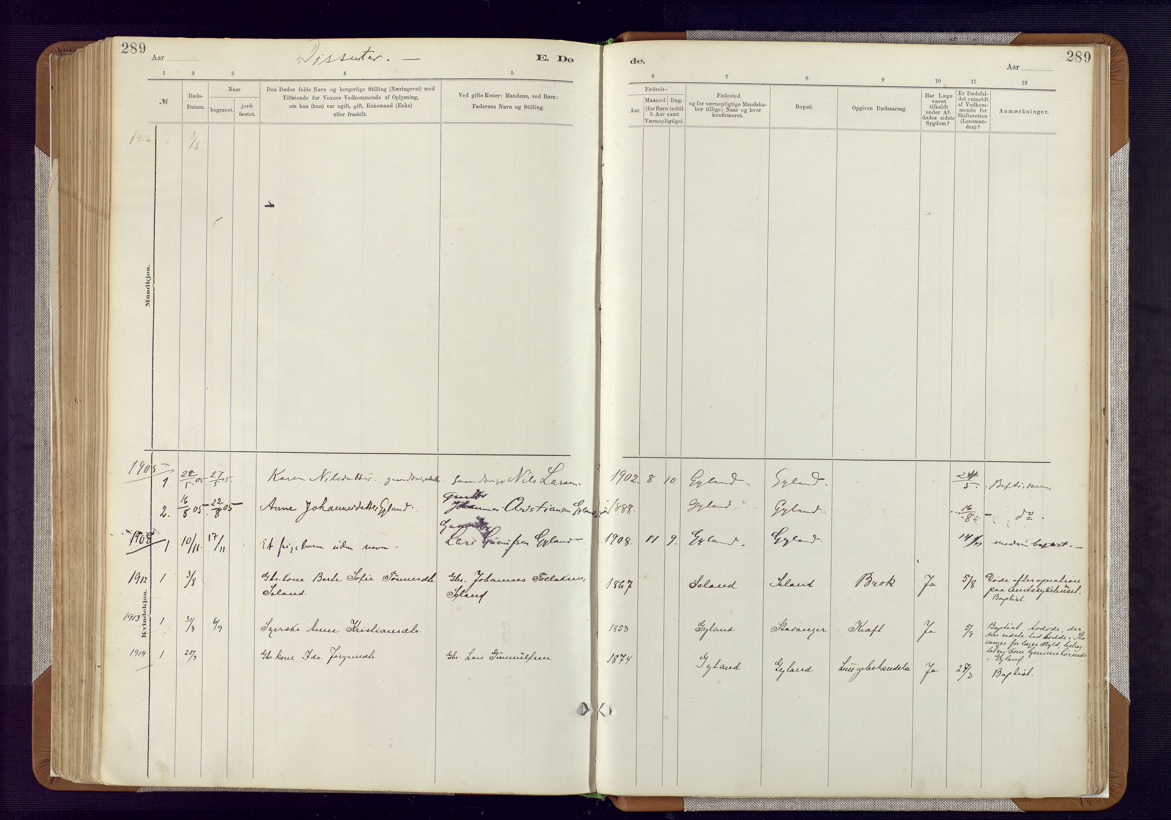 Bakke sokneprestkontor, AV/SAK-1111-0002/F/Fa/Fab/L0003: Parish register (official) no. A 3, 1884-1921, p. 289