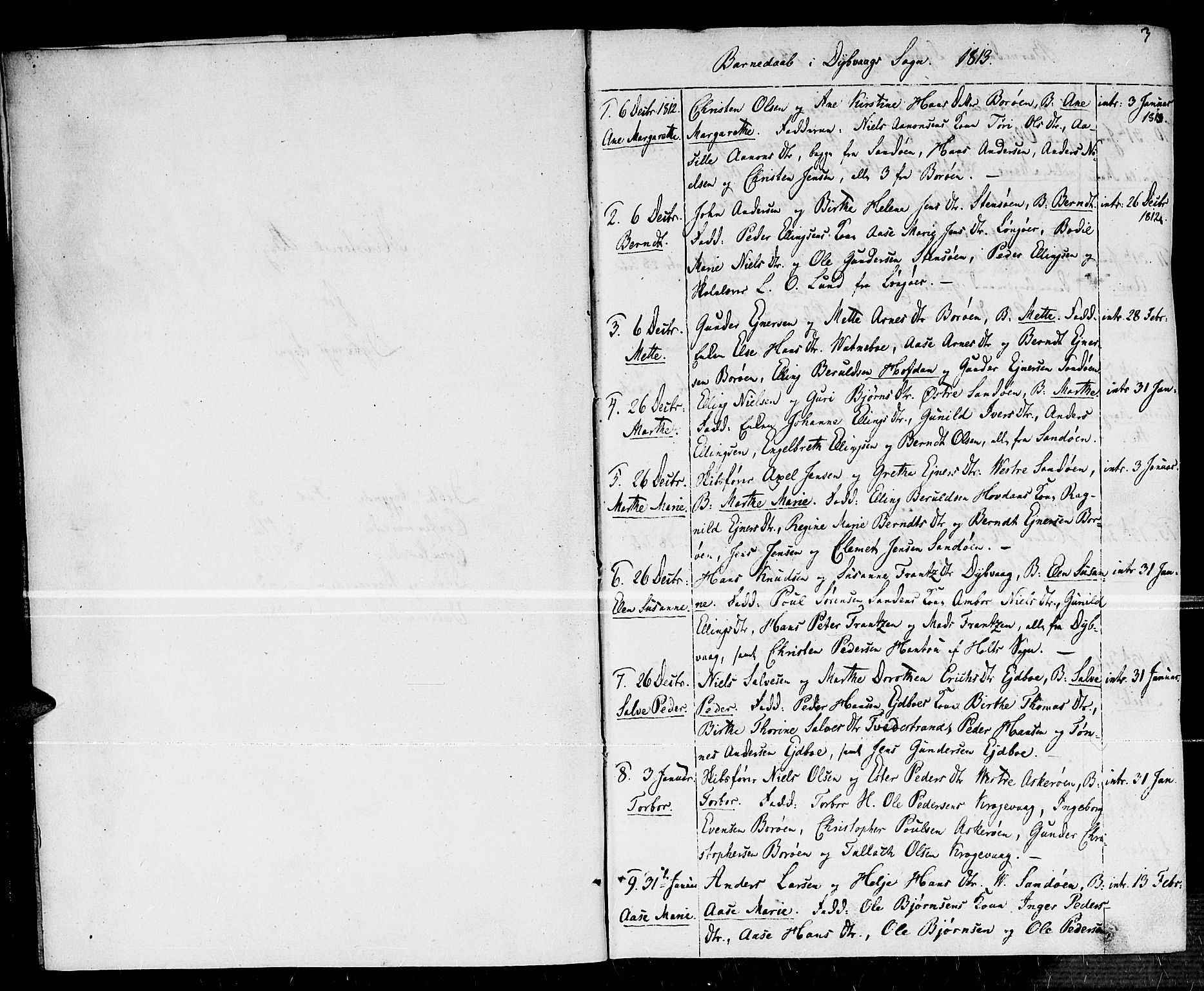 Dypvåg sokneprestkontor, SAK/1111-0007/F/Fa/Faa/L0002: Parish register (official) no. A 2/ 1, 1813-1824, p. 3