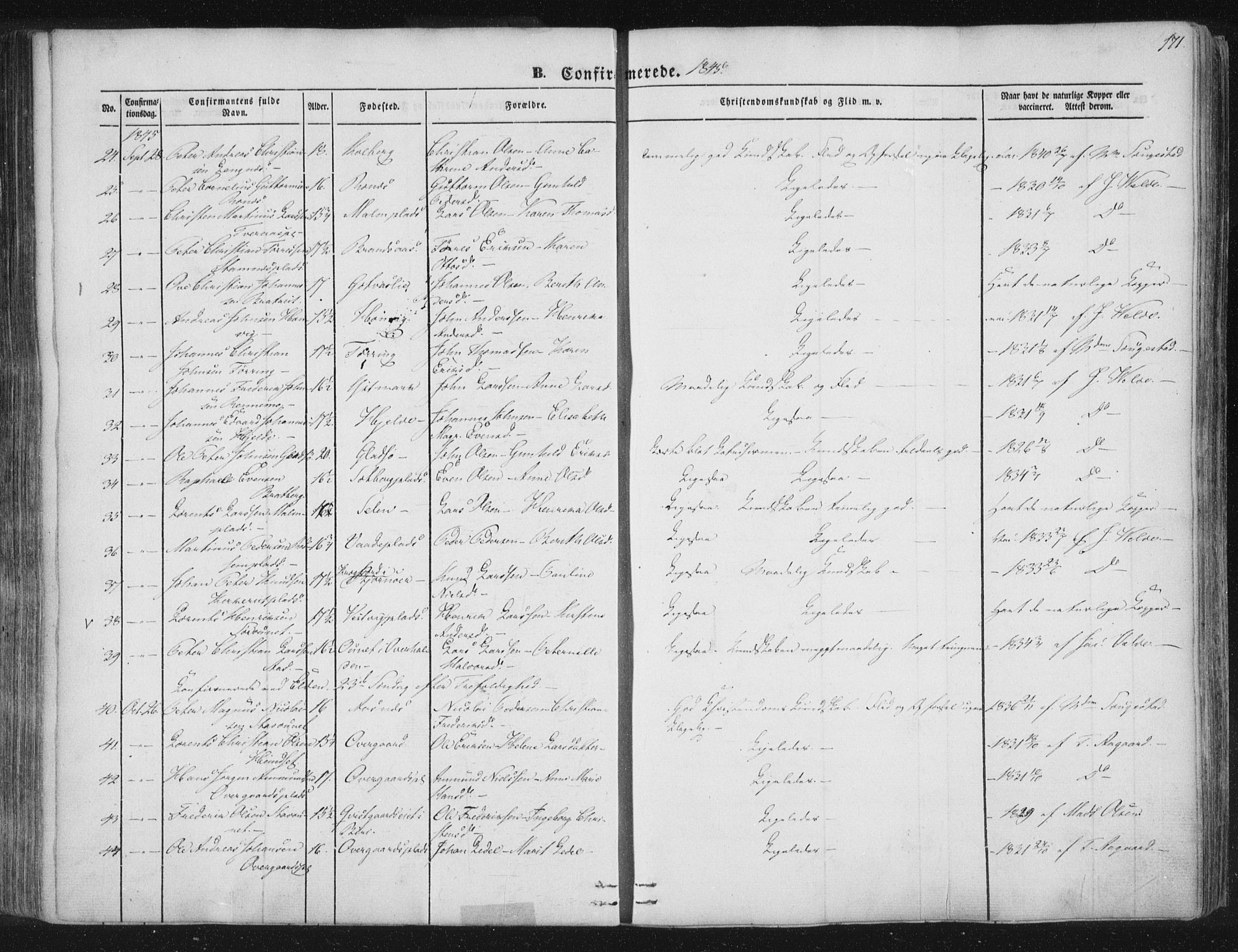 Ministerialprotokoller, klokkerbøker og fødselsregistre - Nord-Trøndelag, SAT/A-1458/741/L0392: Parish register (official) no. 741A06, 1836-1848, p. 171