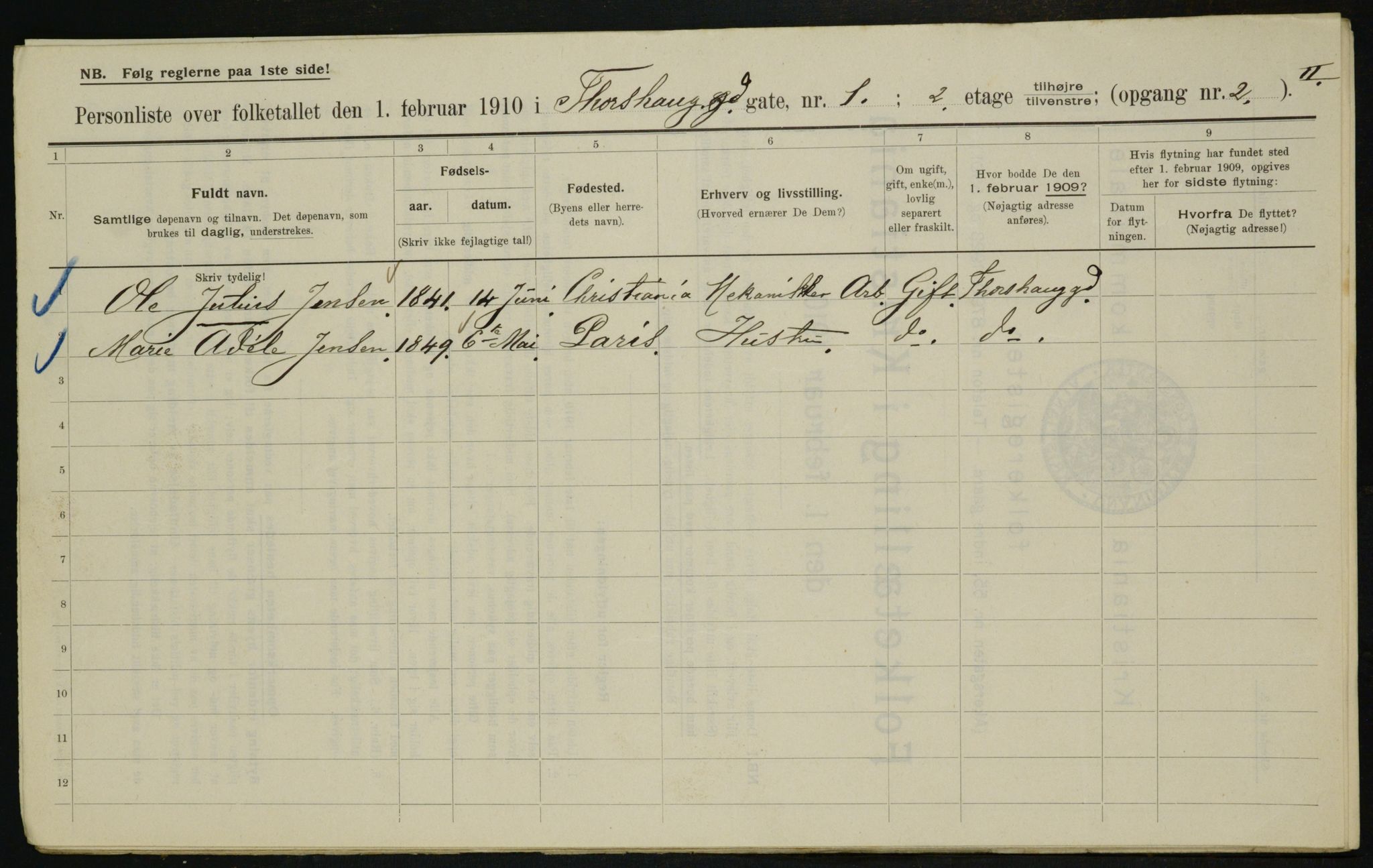 OBA, Municipal Census 1910 for Kristiania, 1910, p. 108597